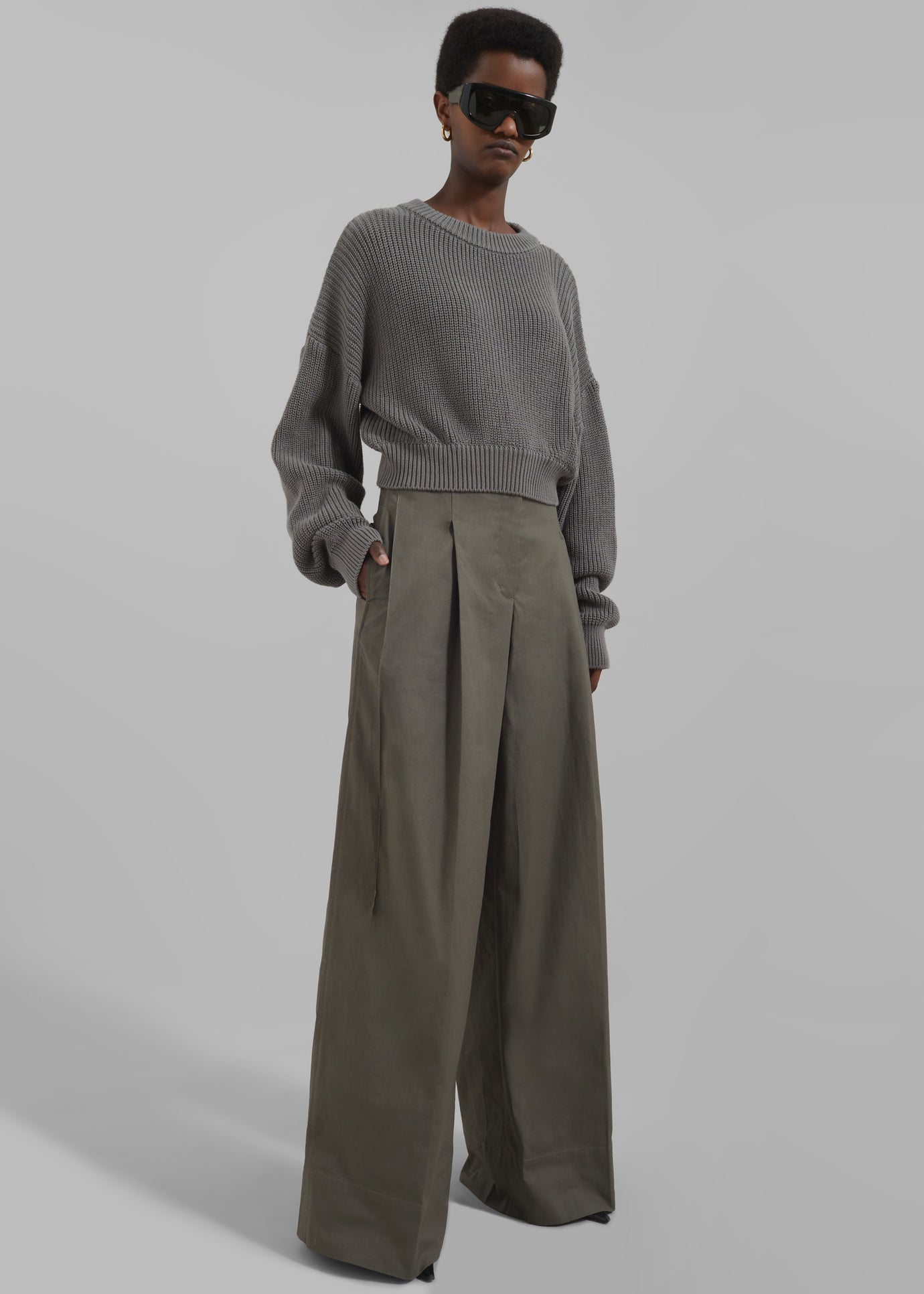 3.1 Phillip Lim Double Pleated Wide Leg Trousers - Army
