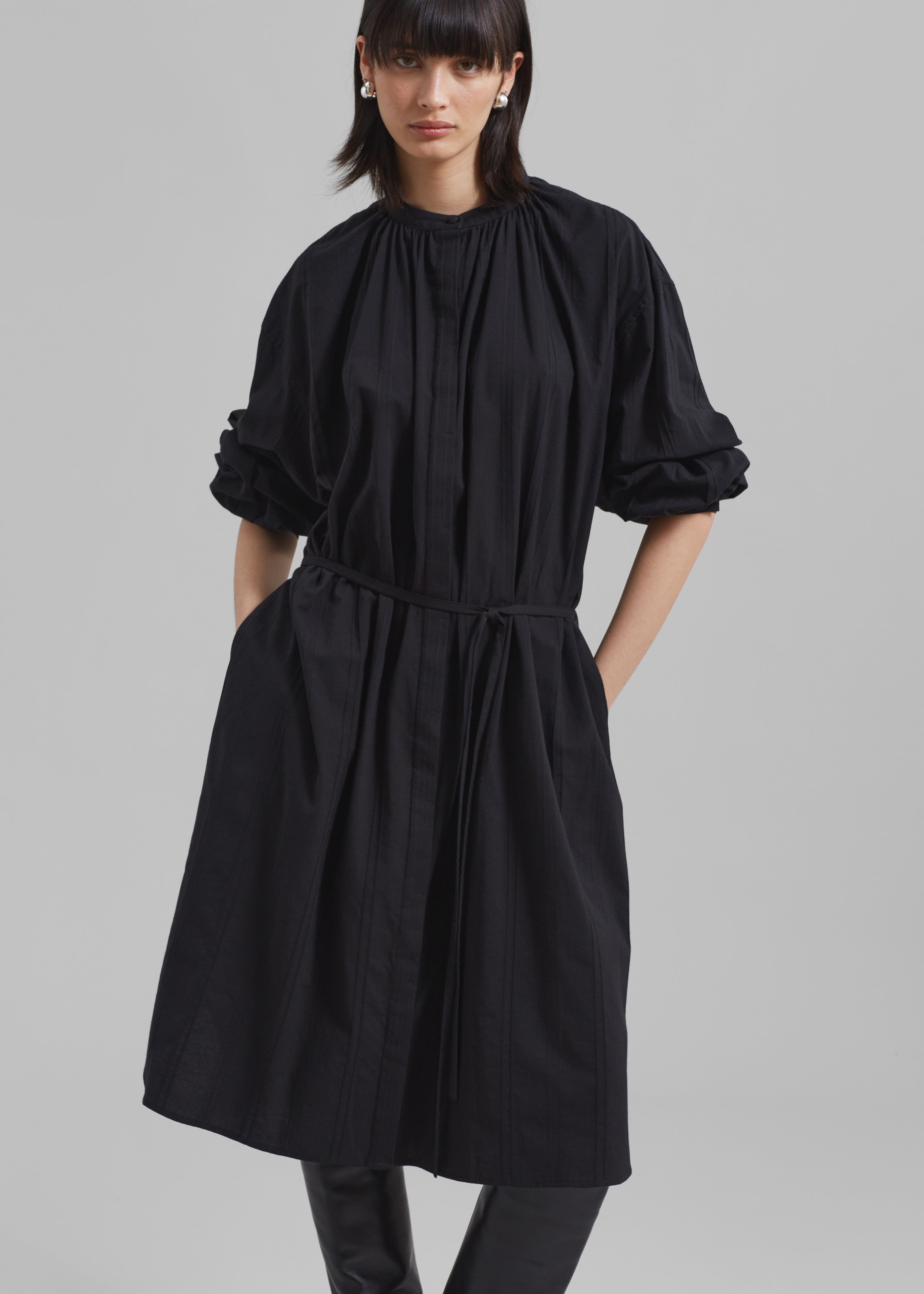 Amomento Shirring Long Dress - Black - 7