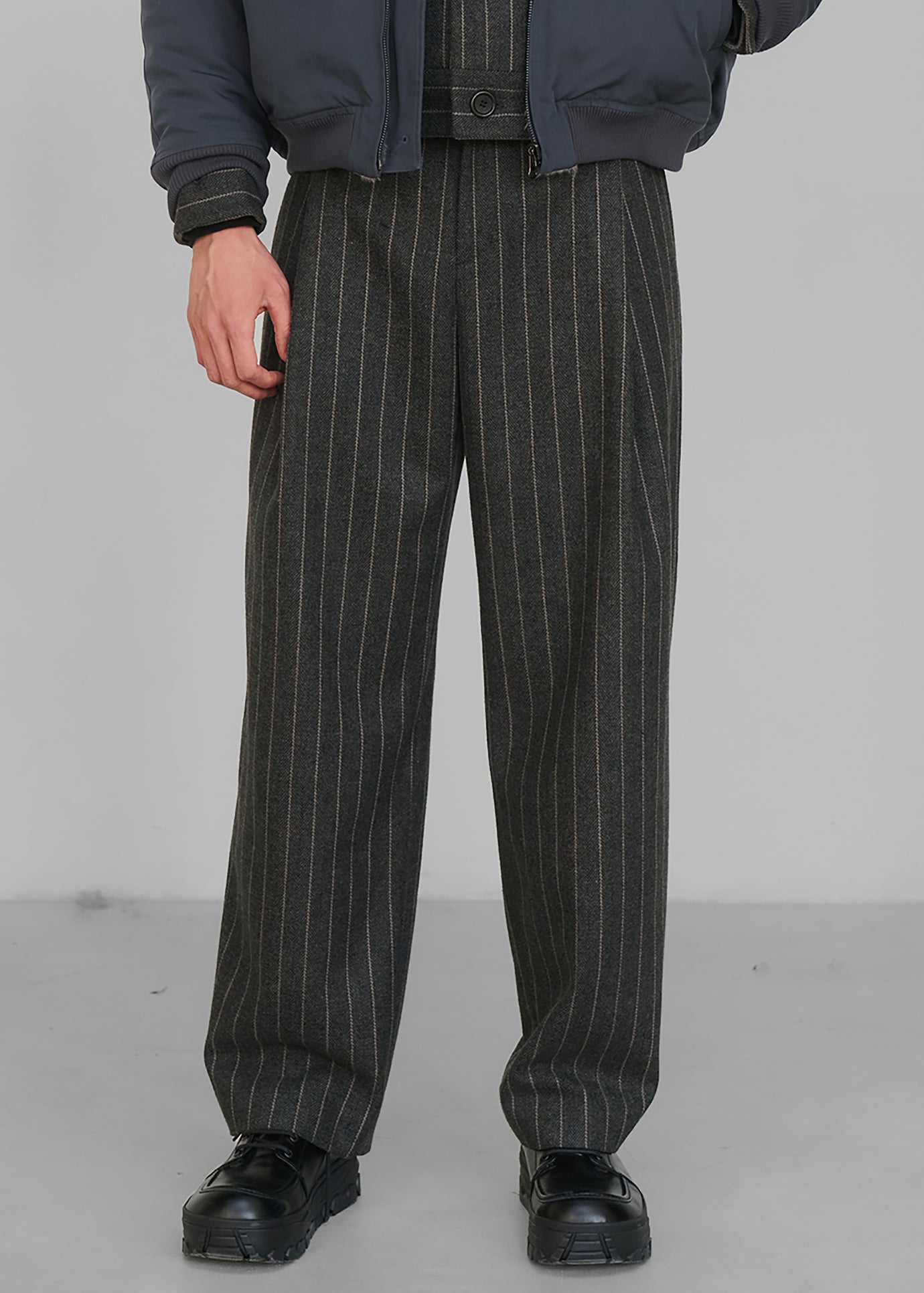 Amomento Wool Stripe Martin Pants - Grey - 1