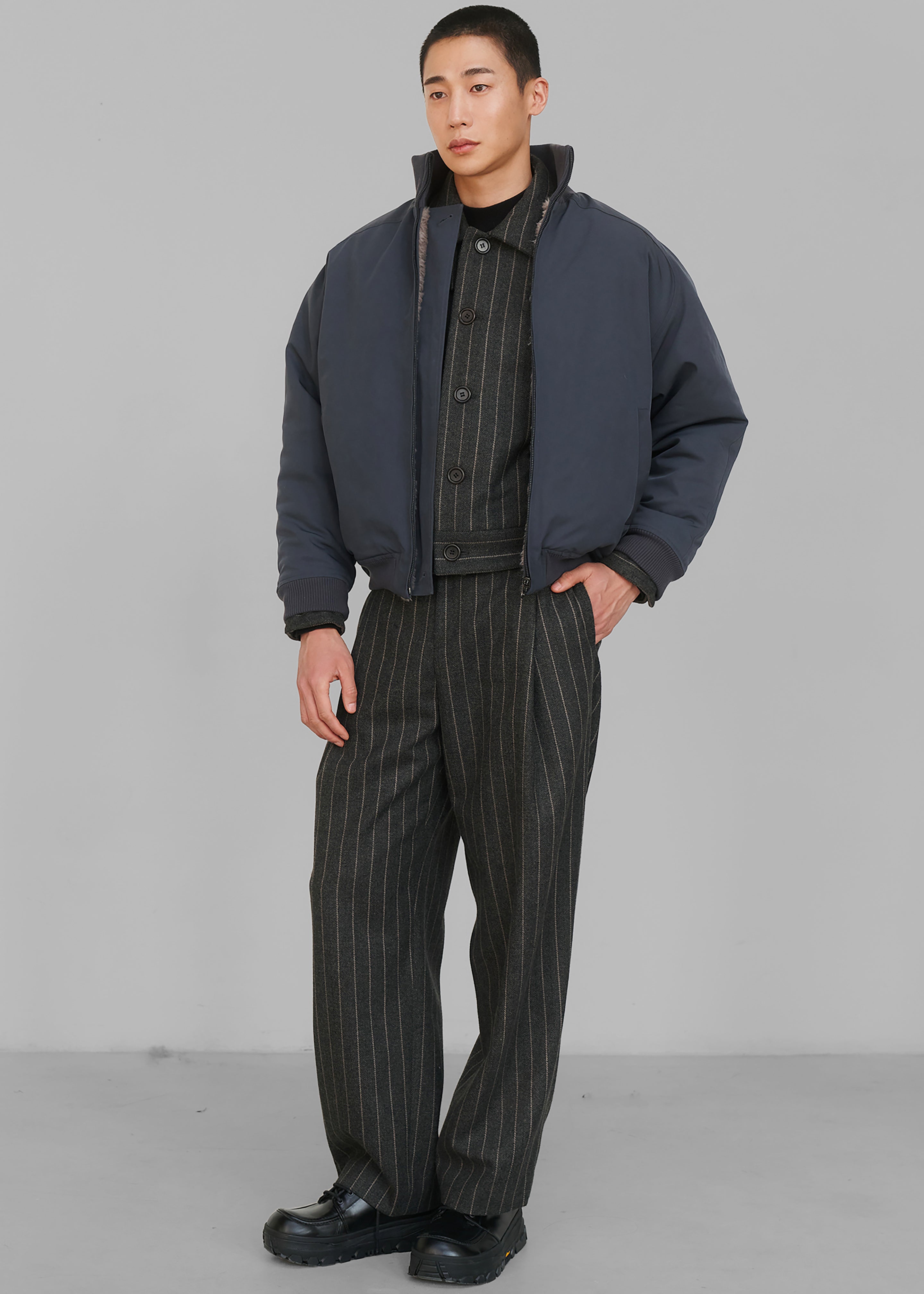 Amomento Wool Stripe Martin Pants - Grey - 3