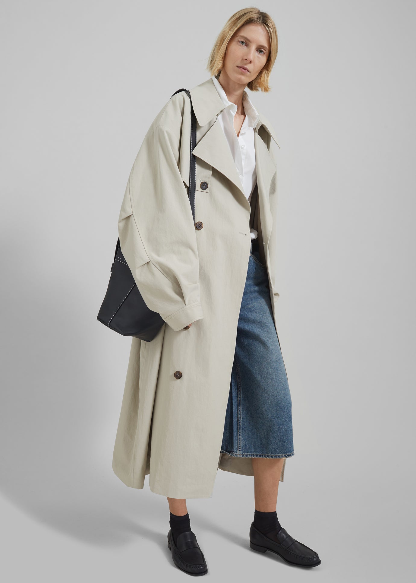 Anika Double Breasted Trench Coat - Beige