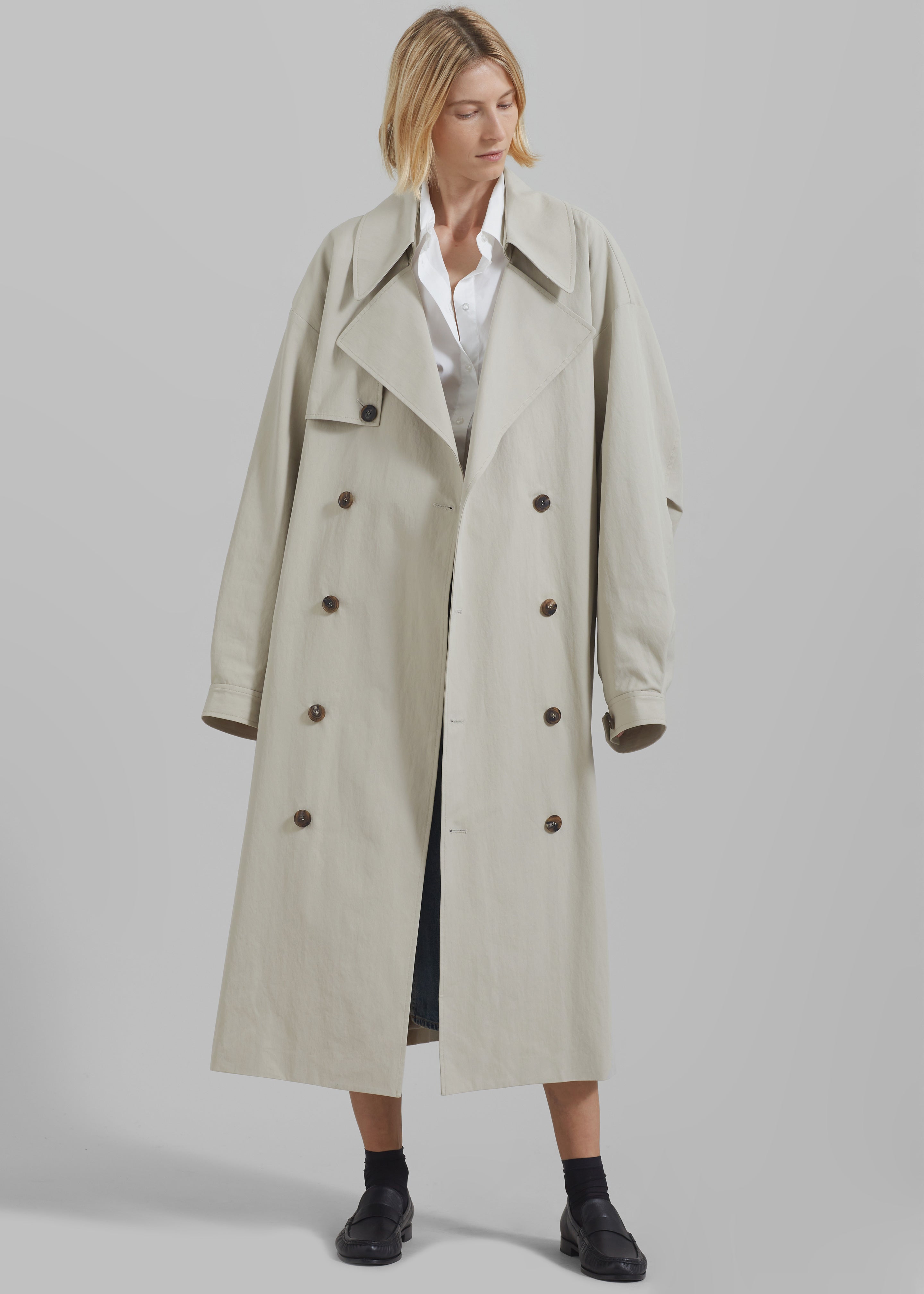 Anika Double Breasted Trench Coat - Beige - 8