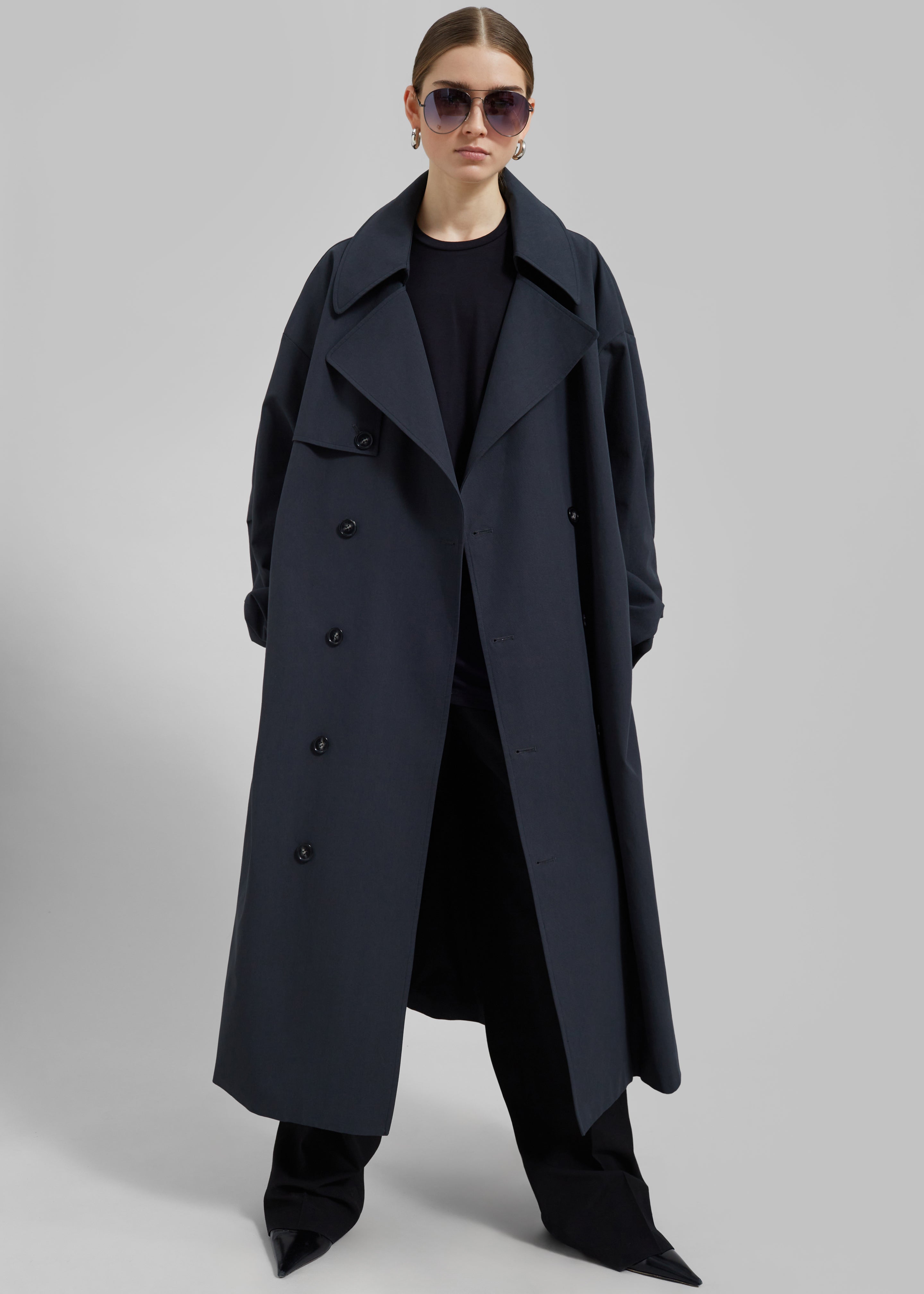 Anika Double Breasted Trench Coat - Navy - 3