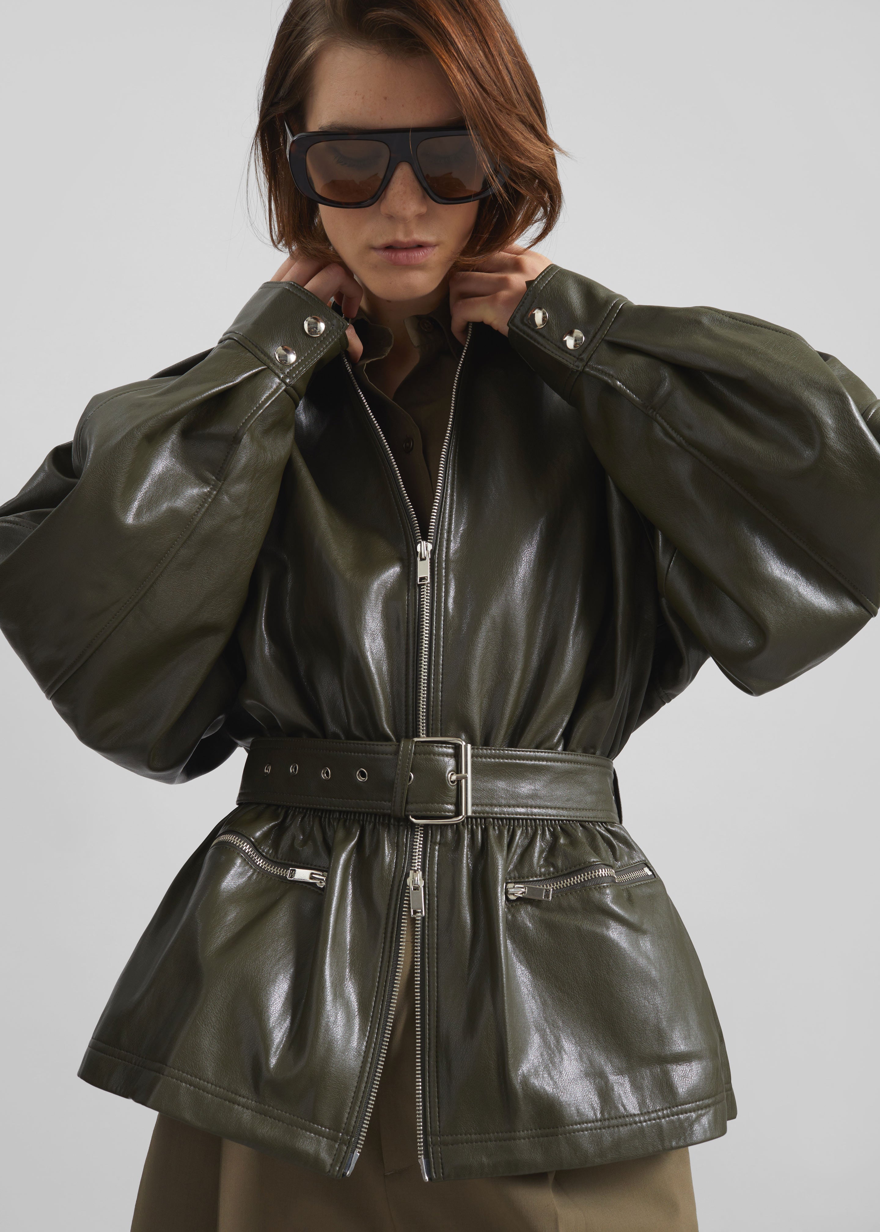 Annette Faux Leather Peplum Jacket - Olive – The Frankie Shop