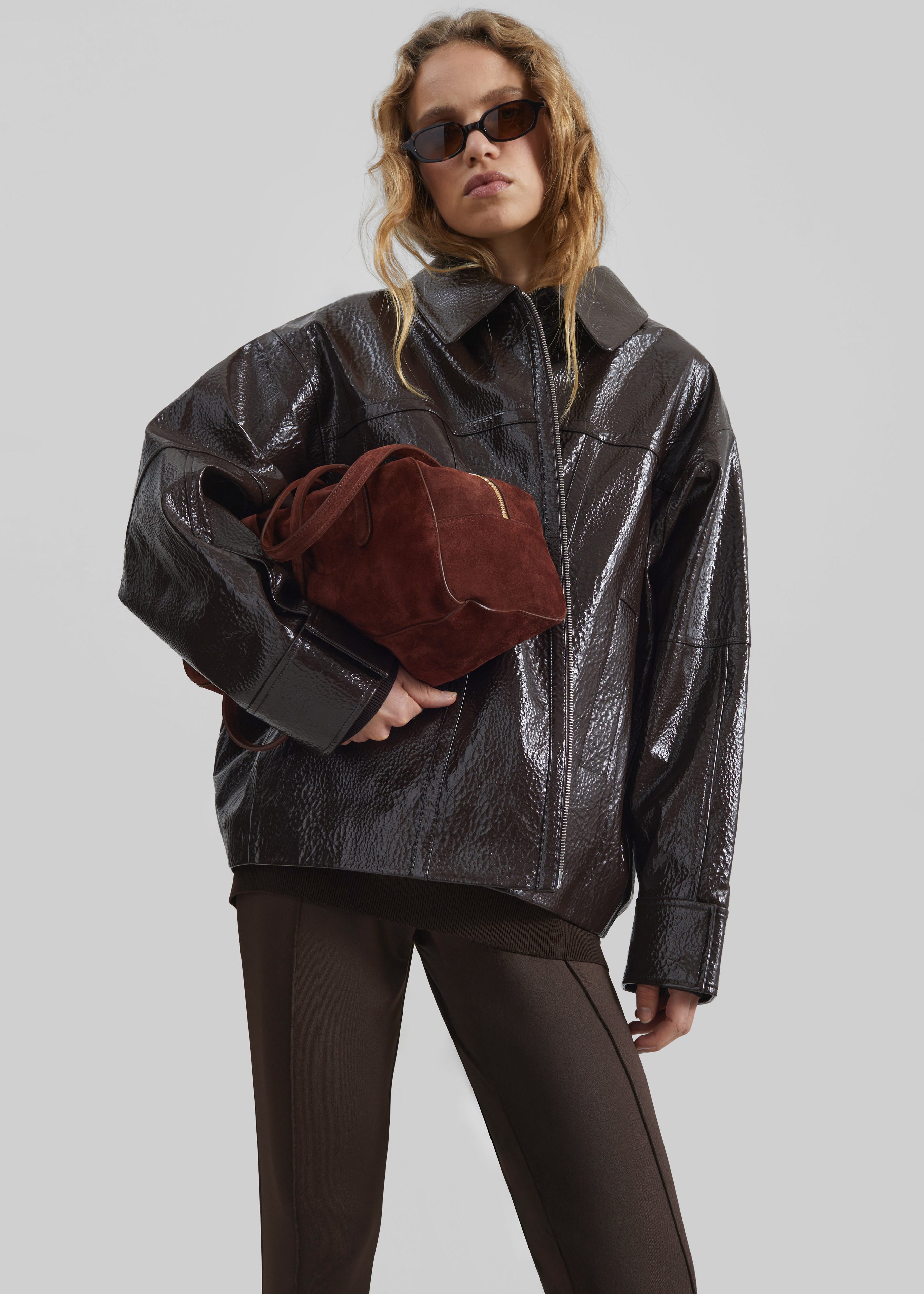 Arbor Crackled Faux Leather Jacket - Brown – The Frankie Shop