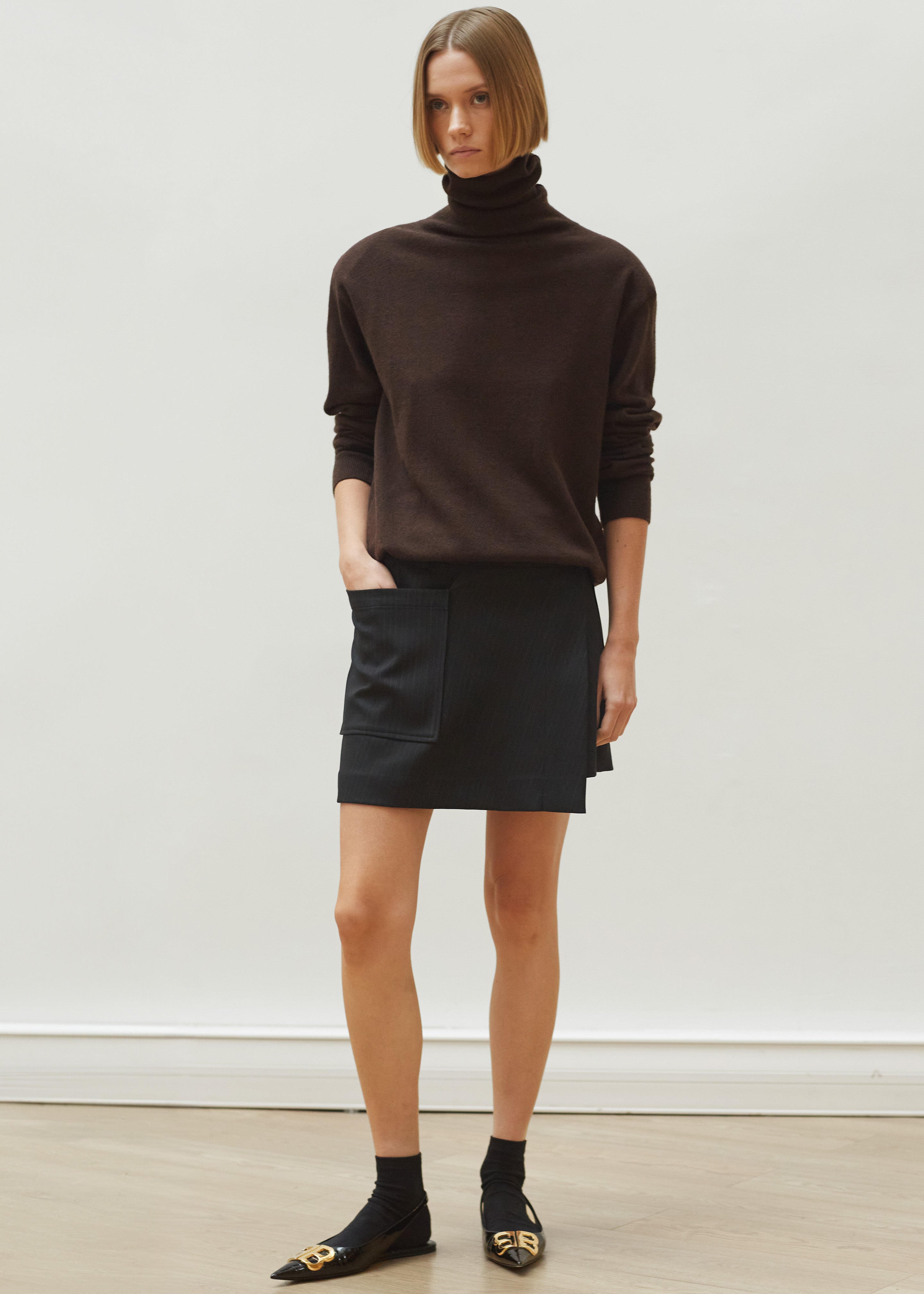 Aris Wrap Mini Skirt - Black Pinstripe - 10