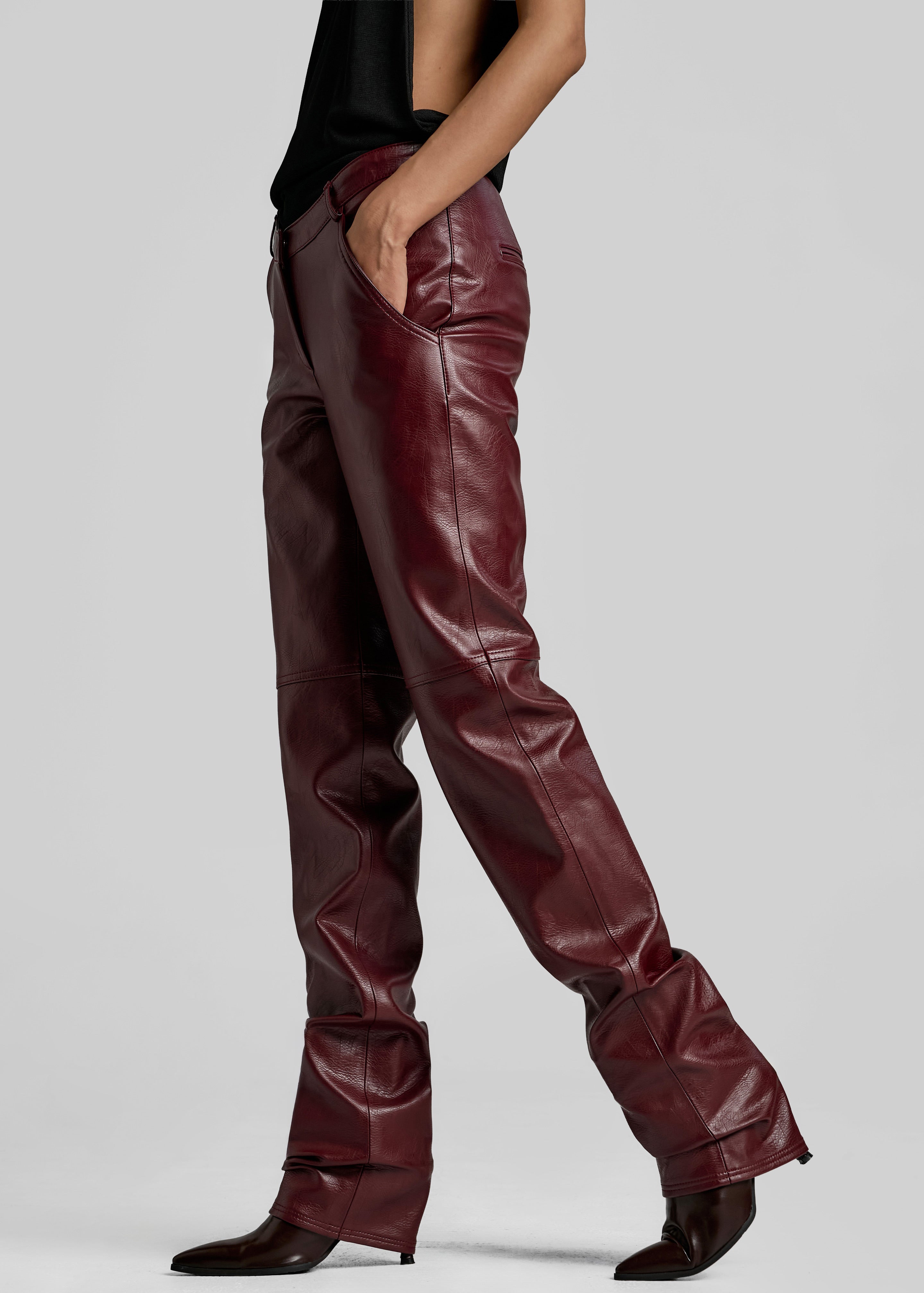Ascona Faux Leather Pants - Burgundy – The Frankie Shop