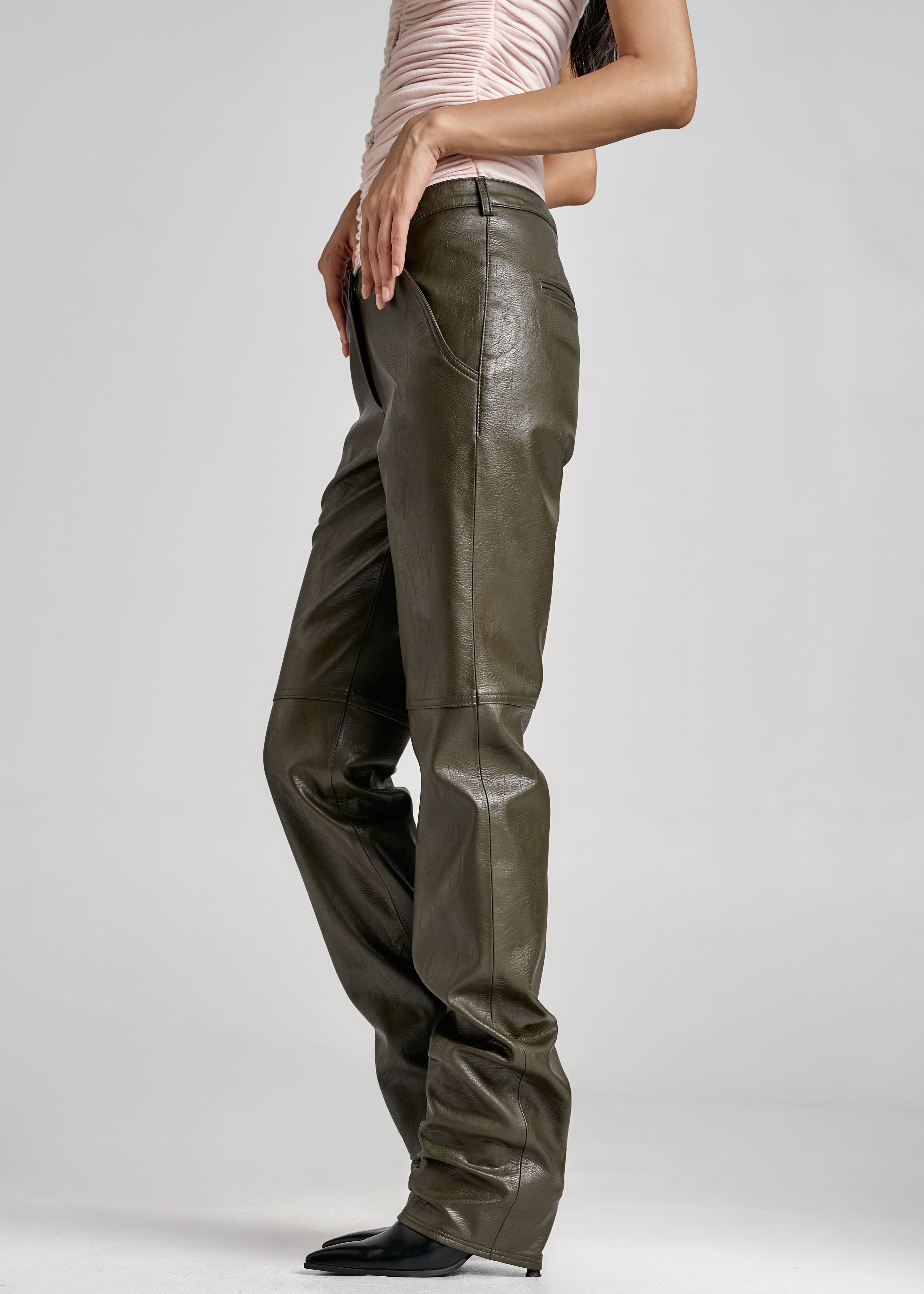 Ascona Faux Leather Pants - Dark Olive – The Frankie Shop