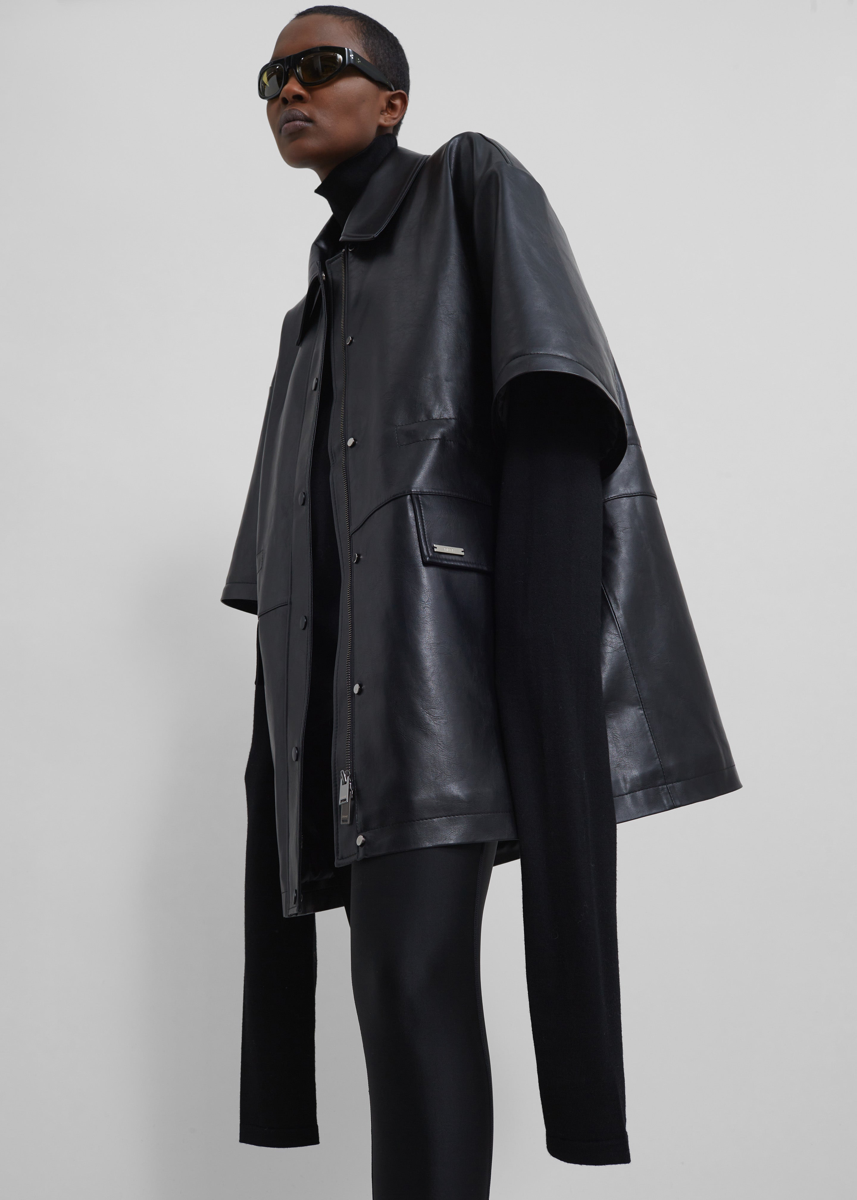 Augusta Faux Leather Coat - Black - 2