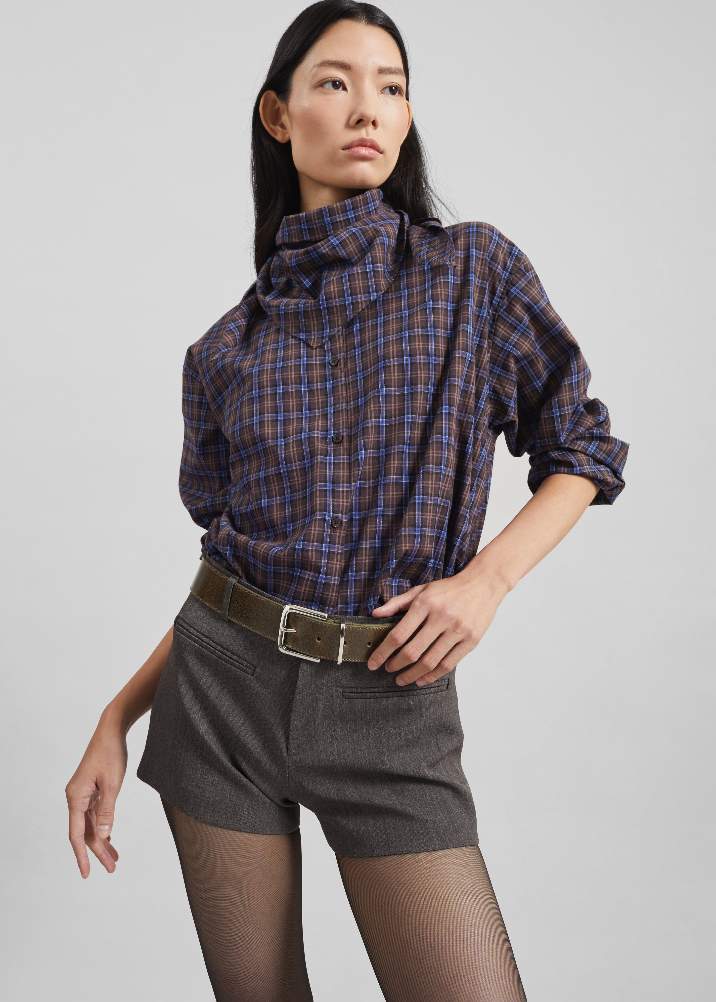 シャツ kudos scarf shirts 2018aw Bitry Scarf Shirt - Brown Plaid – The Frankie Shop