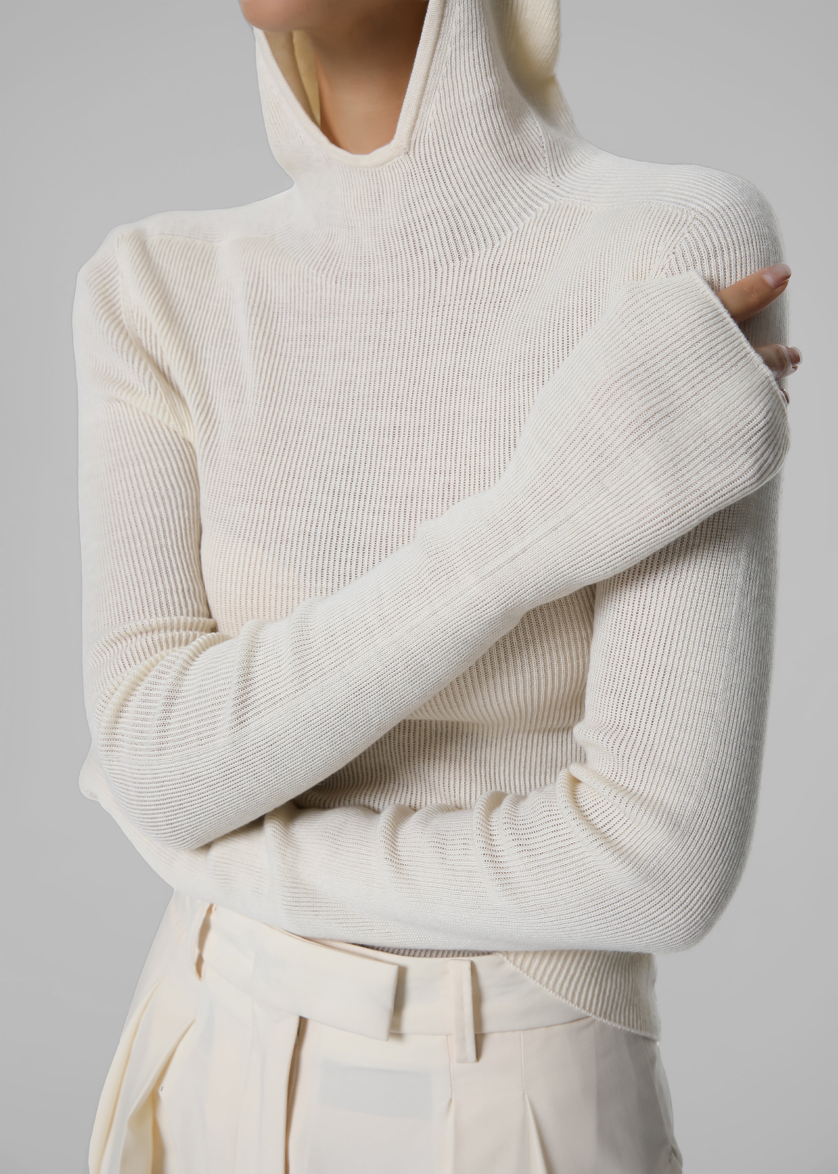 White Knit Hoodie for Women