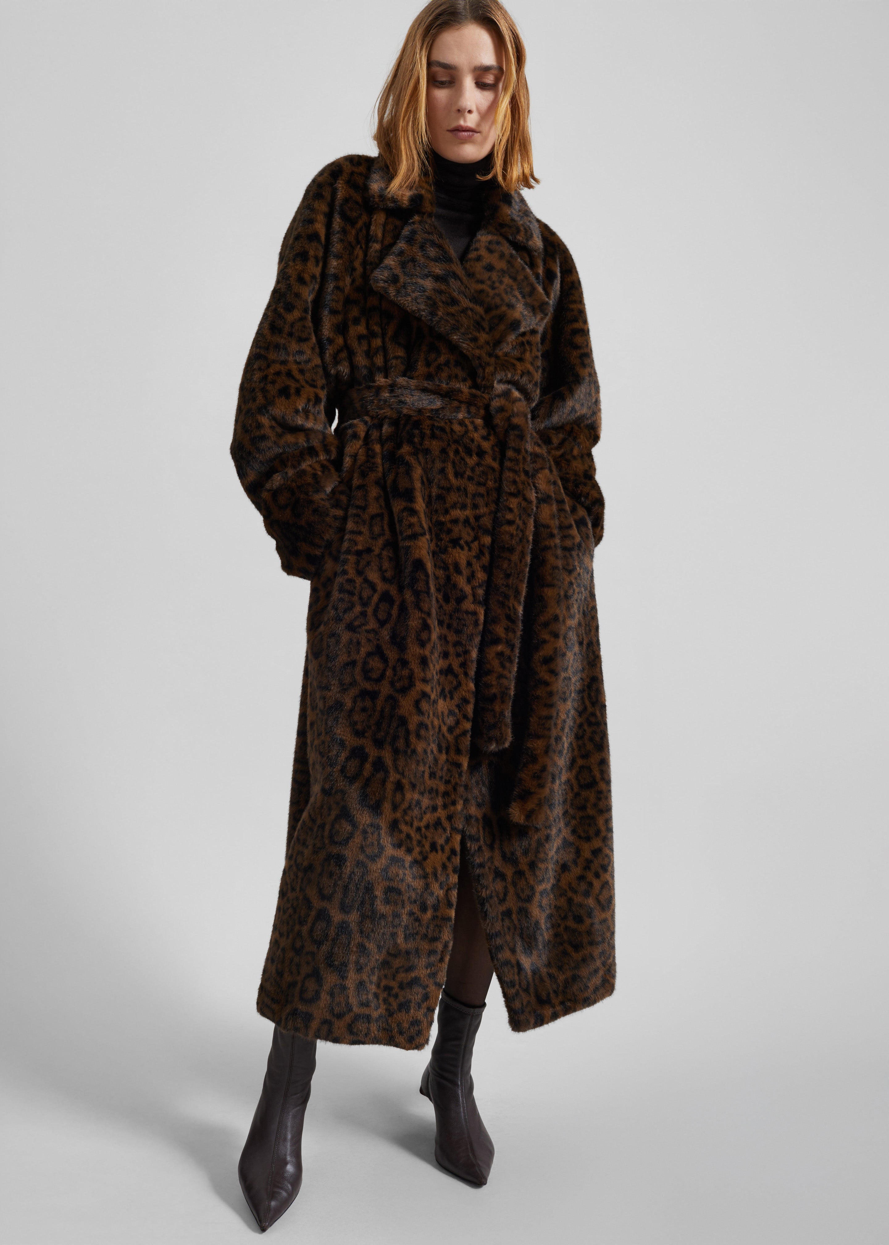 Cadence Faux Fur Long Coat - Leopard Brown – The Frankie Shop