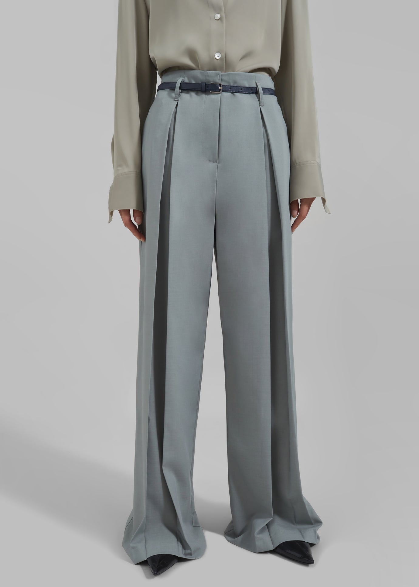 Caris Belted Trousers - Grey - 1