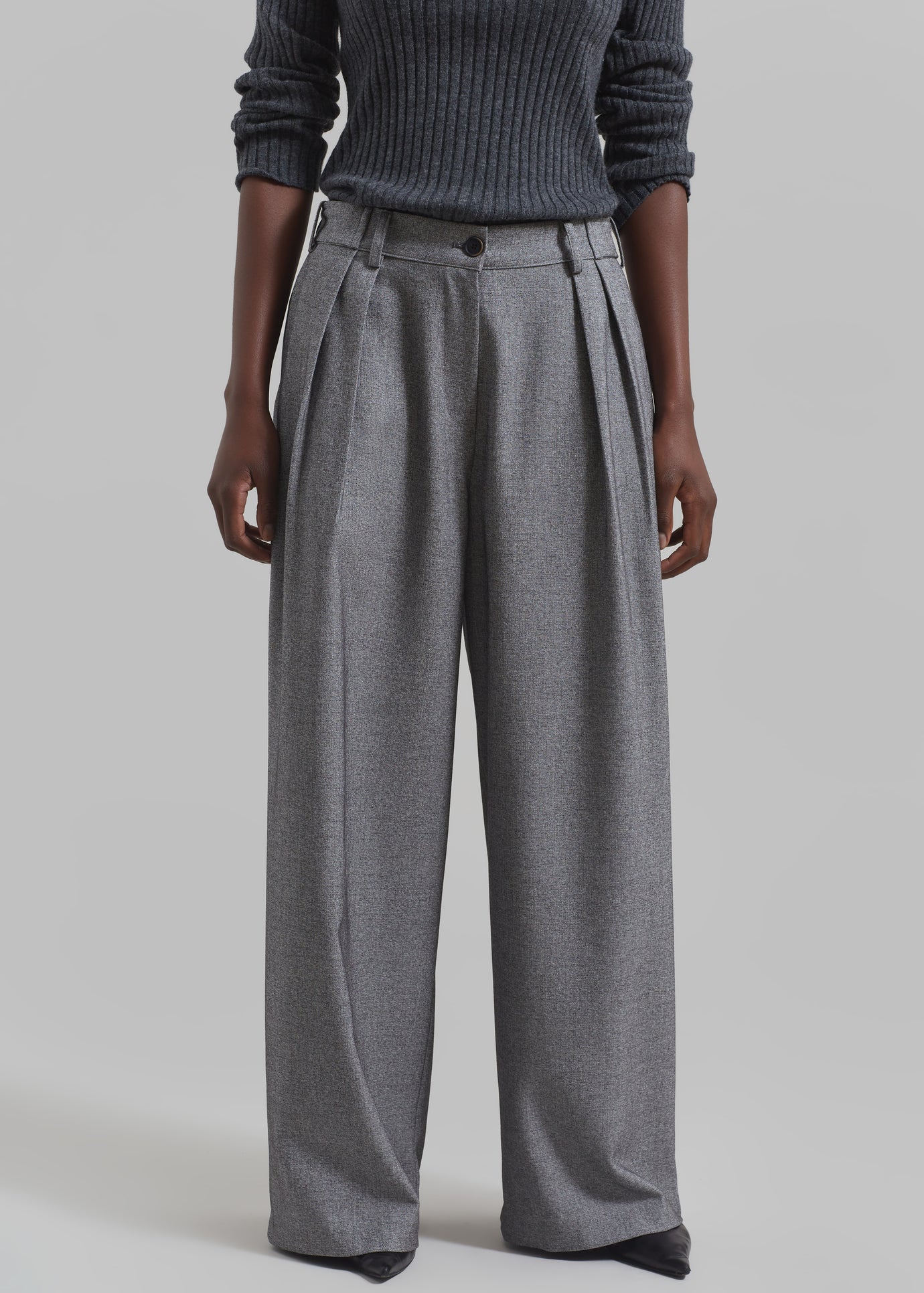 Casey Pleated Trousers - Grey - 1