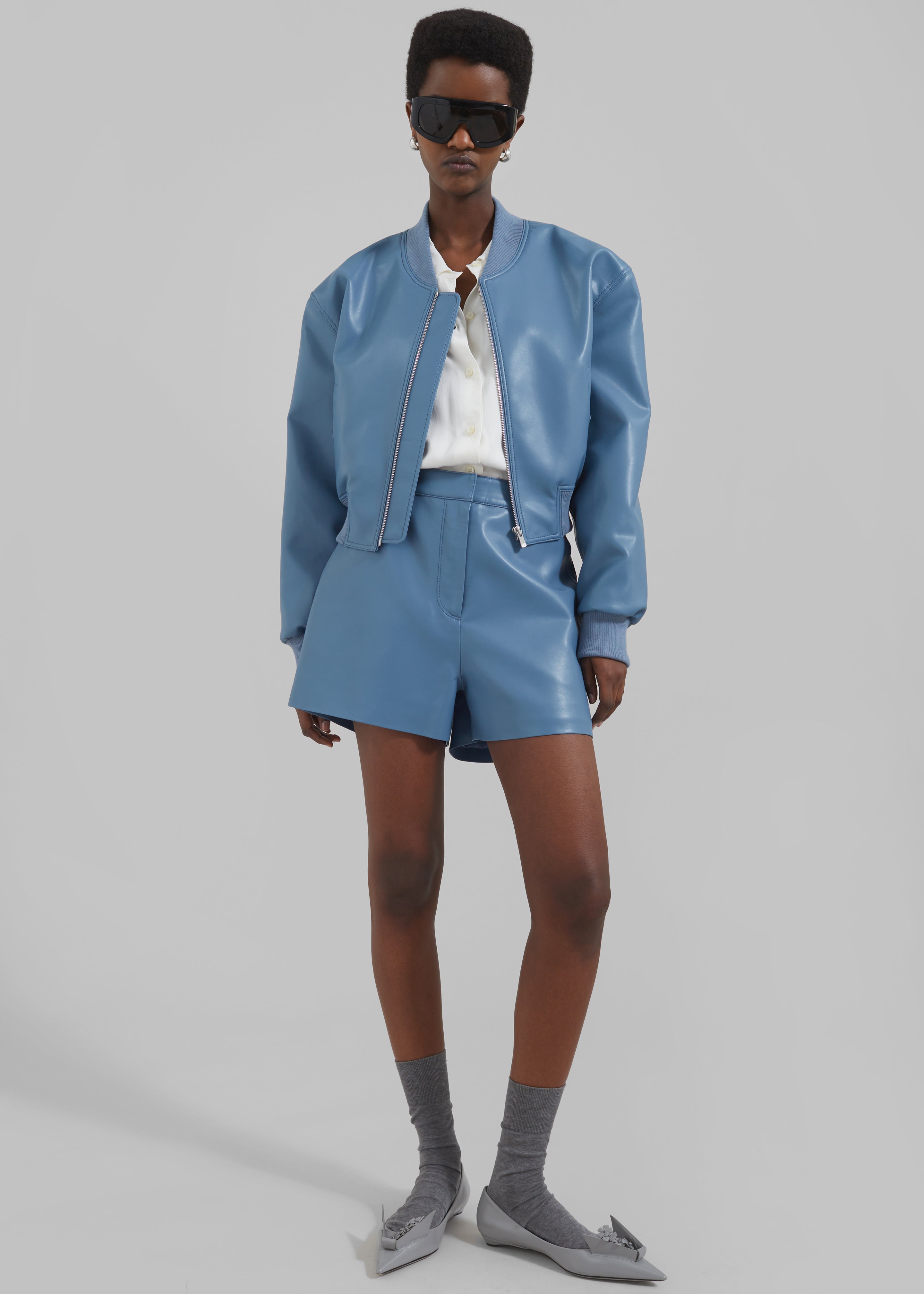 Cassie Faux Leather Mini Shorts - Blue - 8