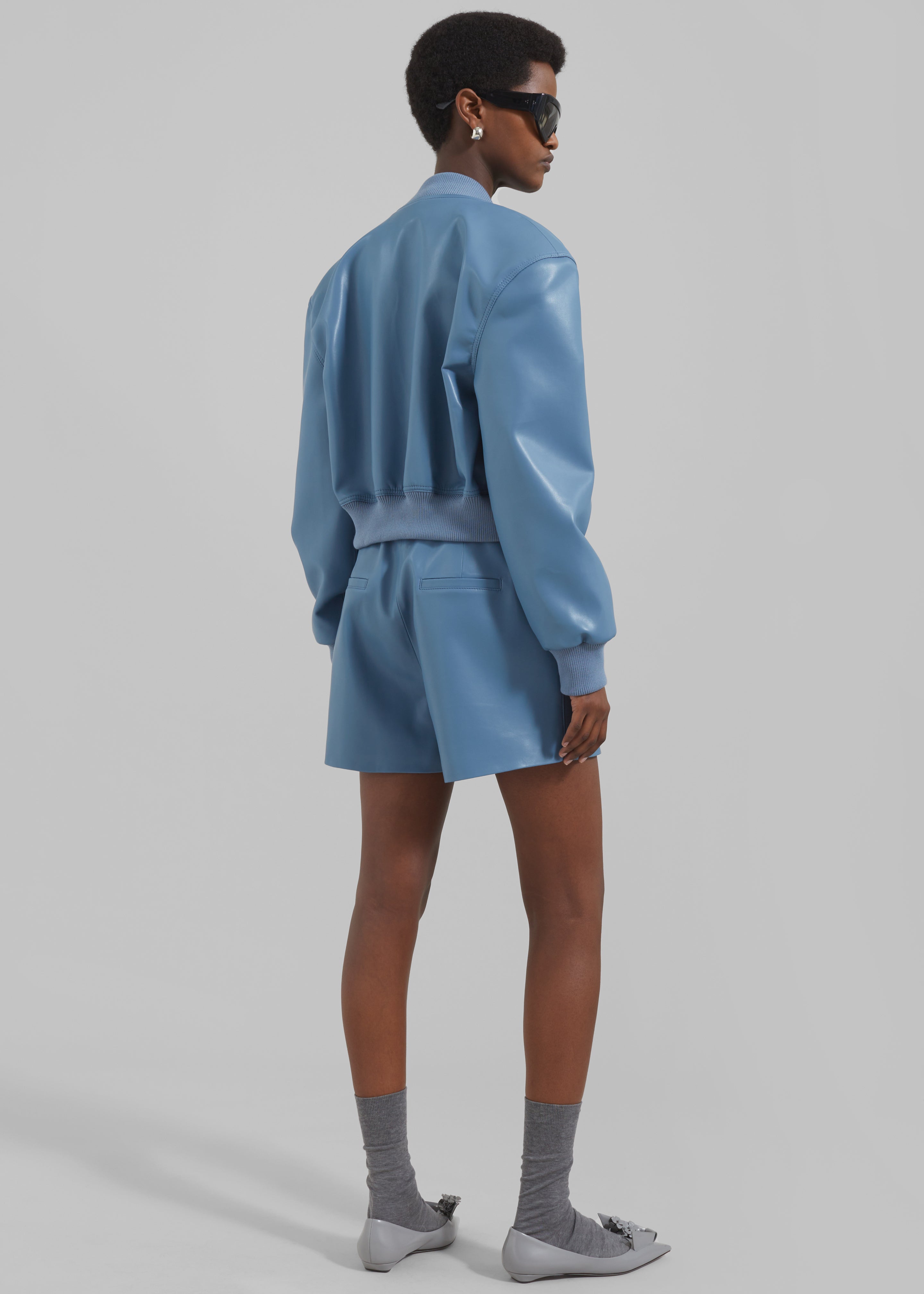 Cassie Faux Leather Mini Shorts - Blue - 10