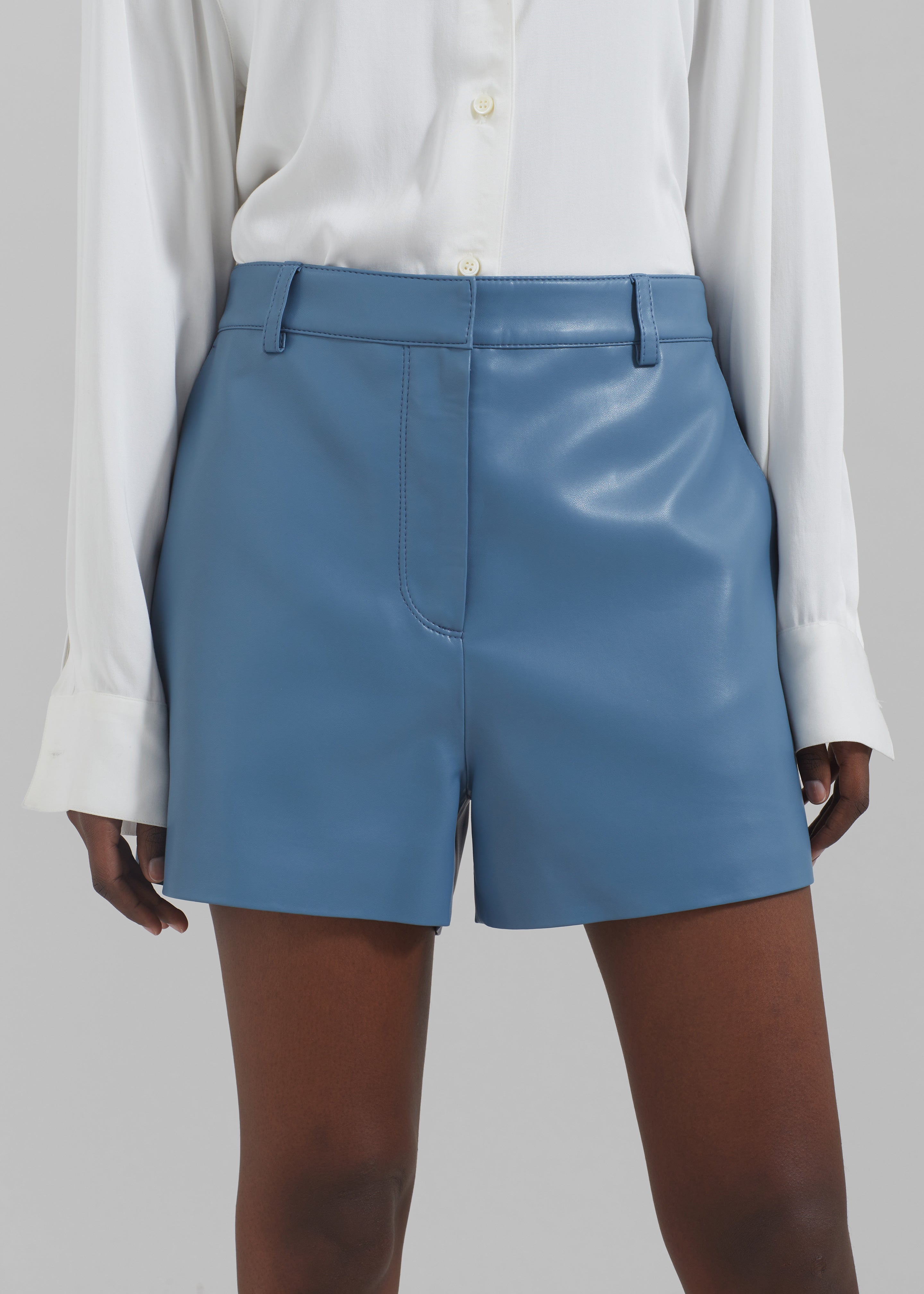 Cassie Faux Leather Mini Shorts - Blue - 5