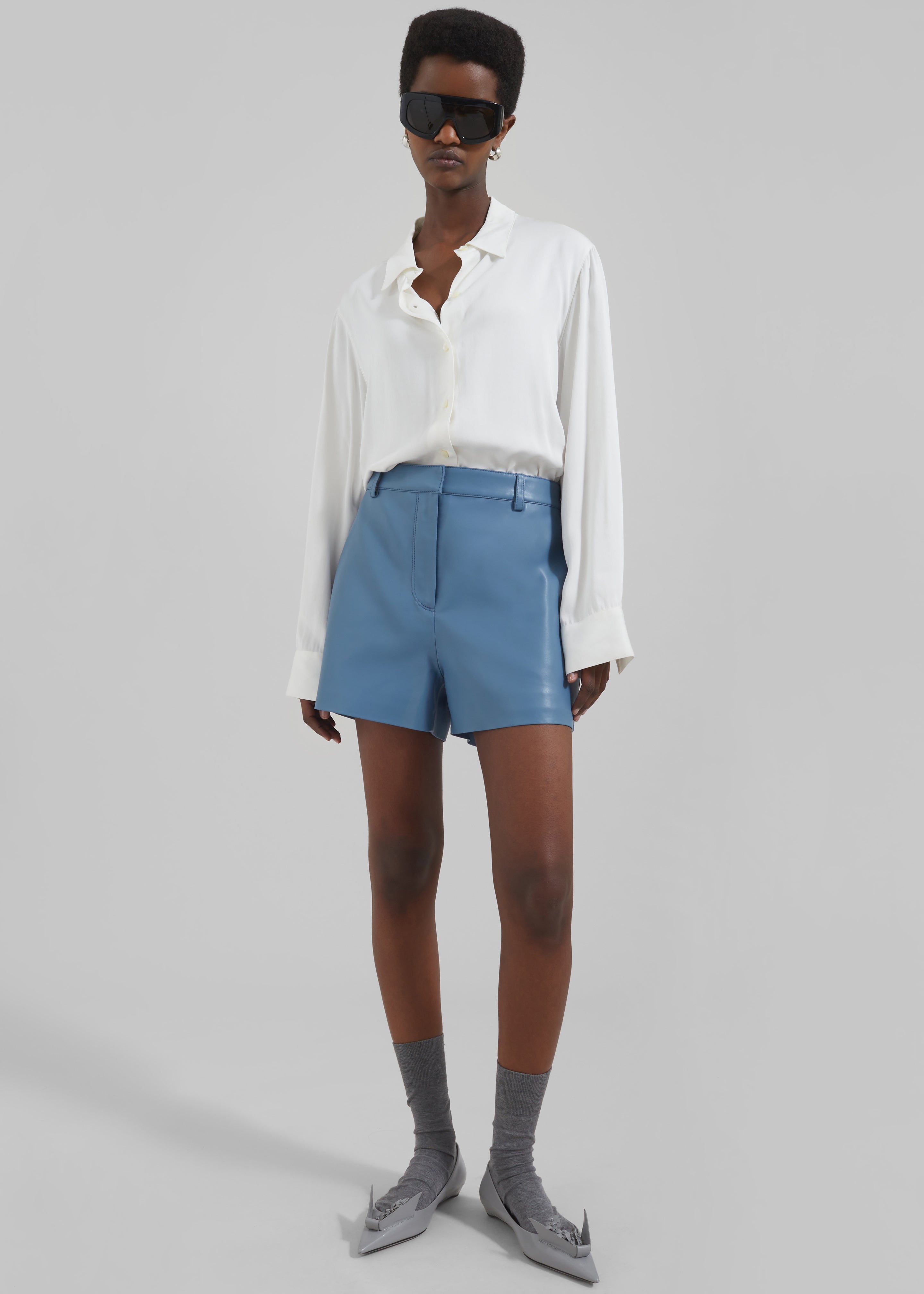 Cassie Faux Leather Mini Shorts - Blue - 2