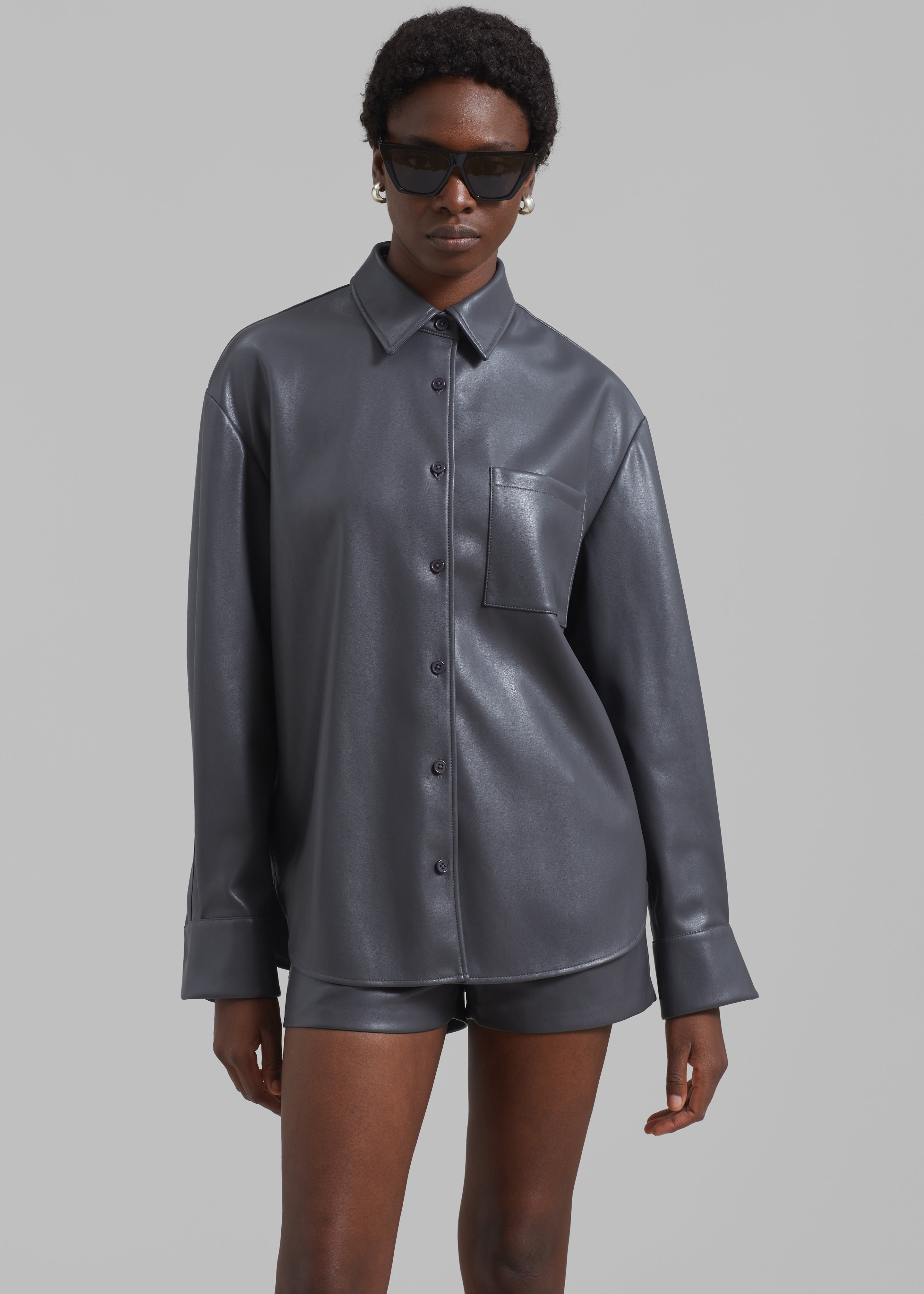 Chrissie Faux Leather Shirt - Grey - 5