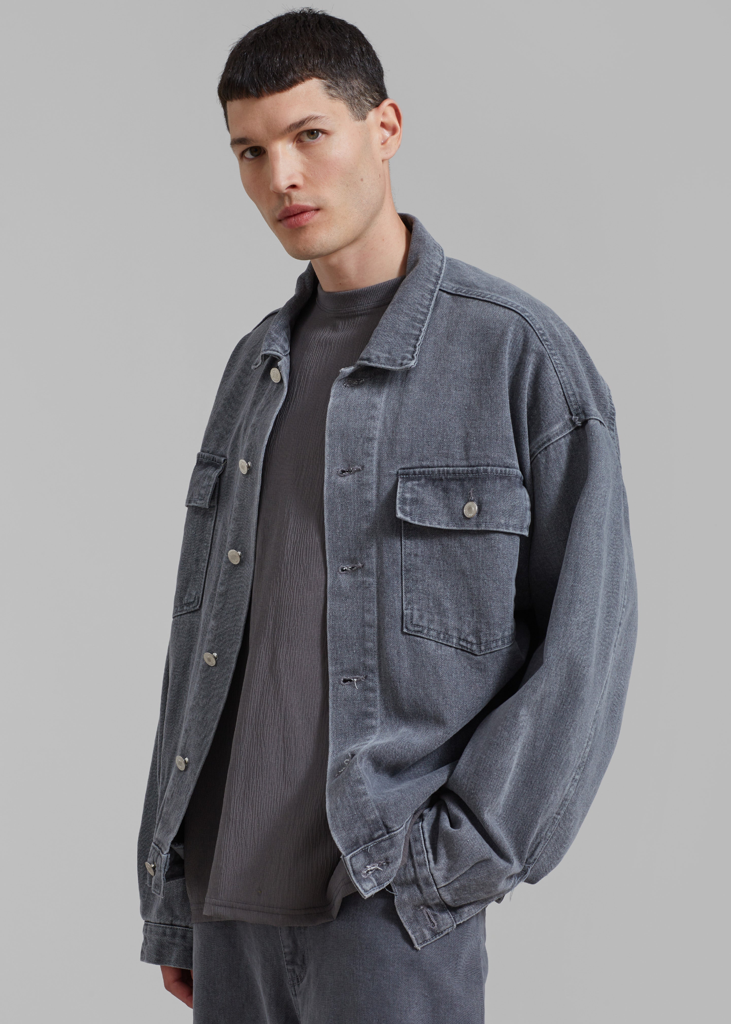 Connor Oversized Denim Jacket - Grey Wash Connor Oversized Denim Jacket - Grey Wash