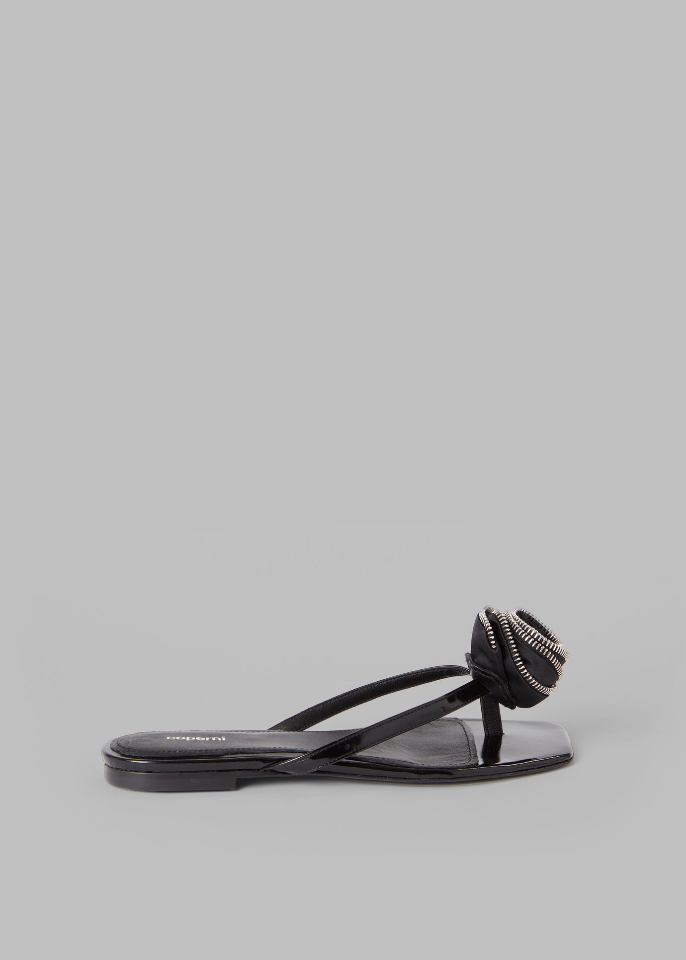 Coperni Zip Flower Slanted Flip Flops - Black