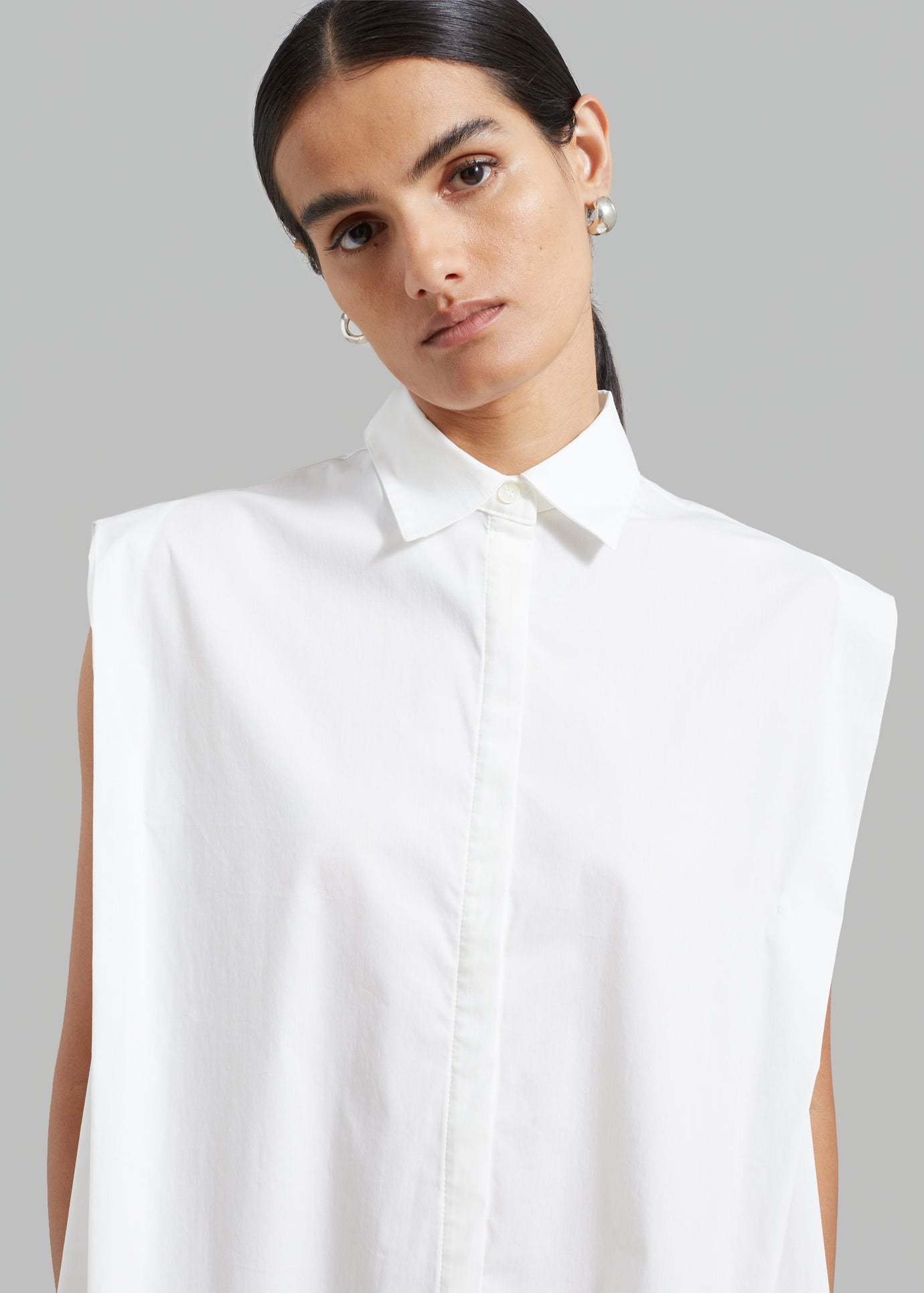 Ellen Sleeveless Button Down Shirt - White - 1