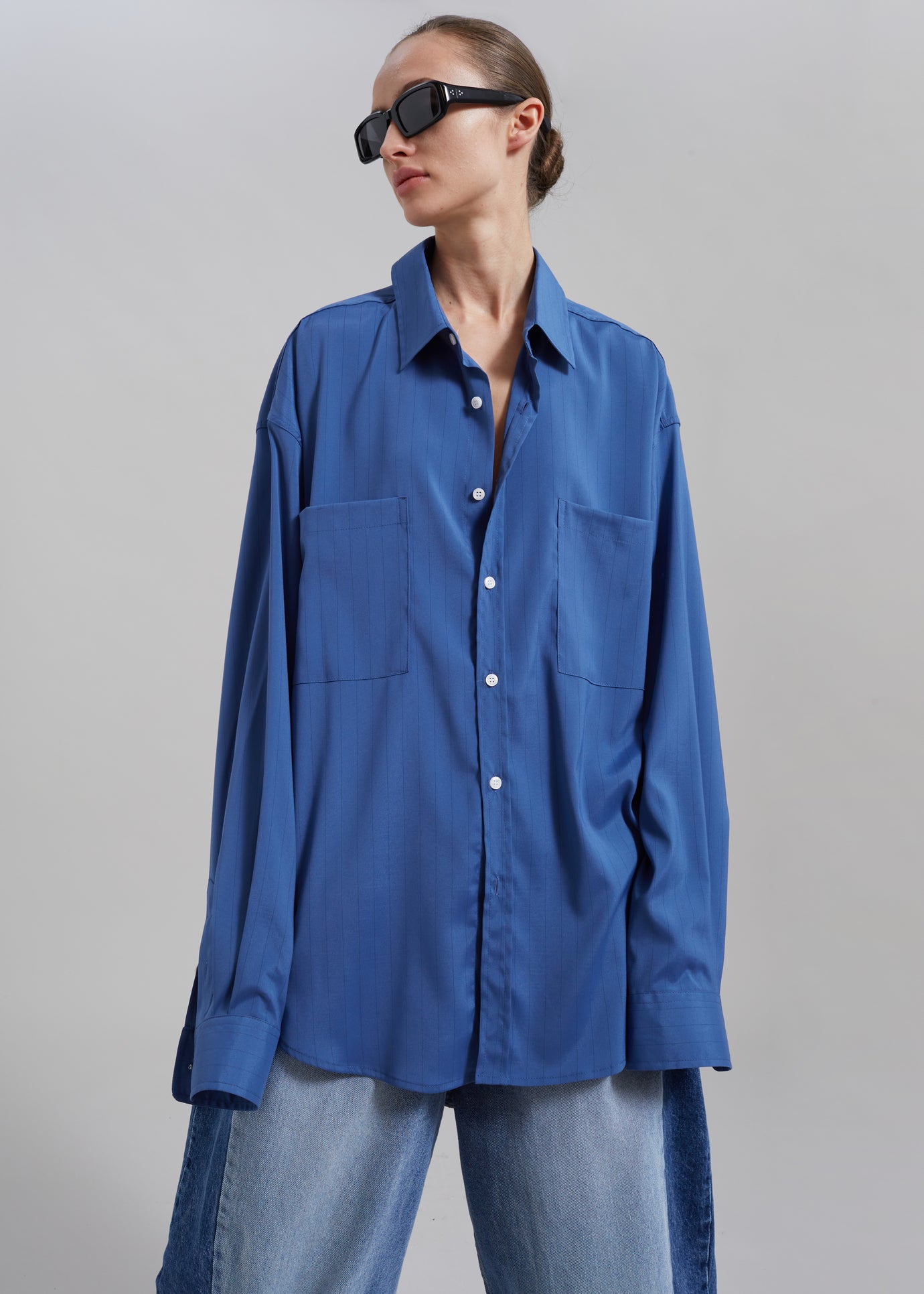 Elowen Button Up Shirt - Blue Stripe - 1