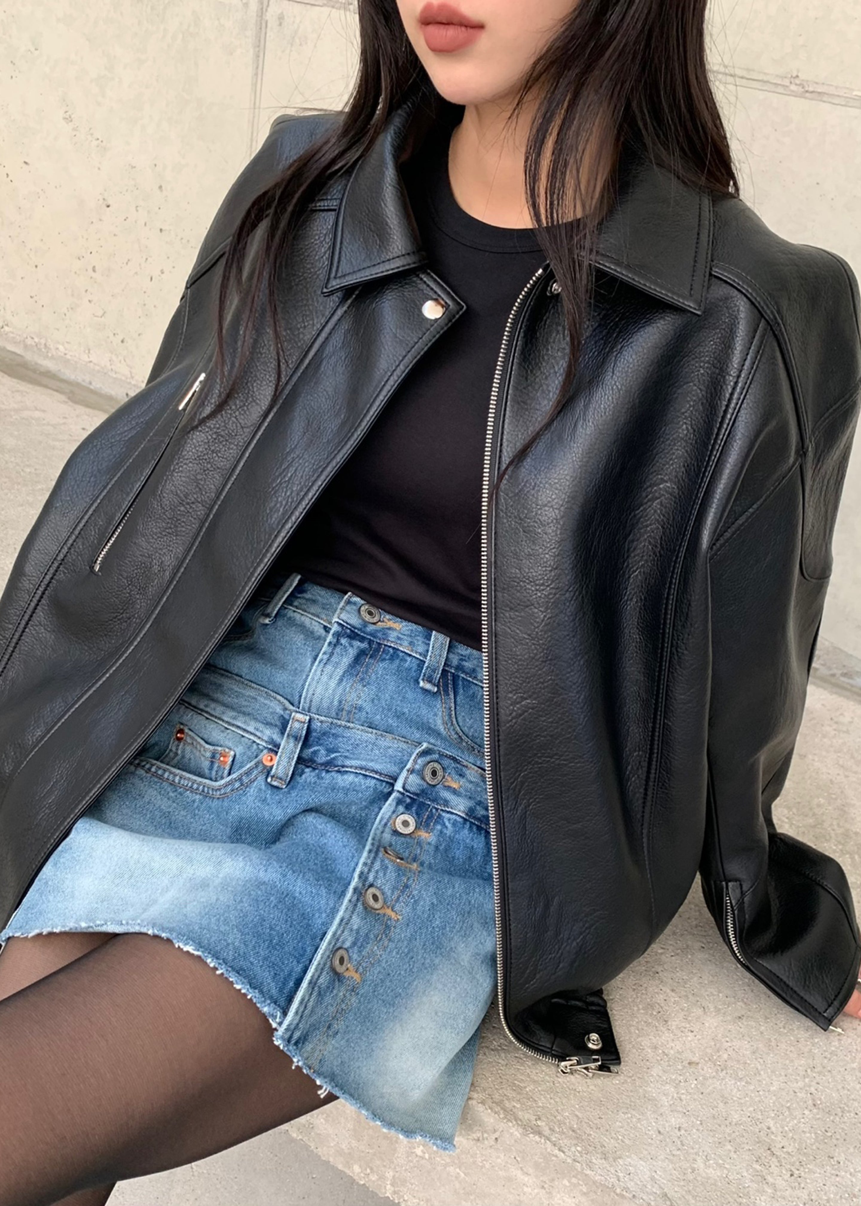 Enora Faux Leather Jacket - Black - 4