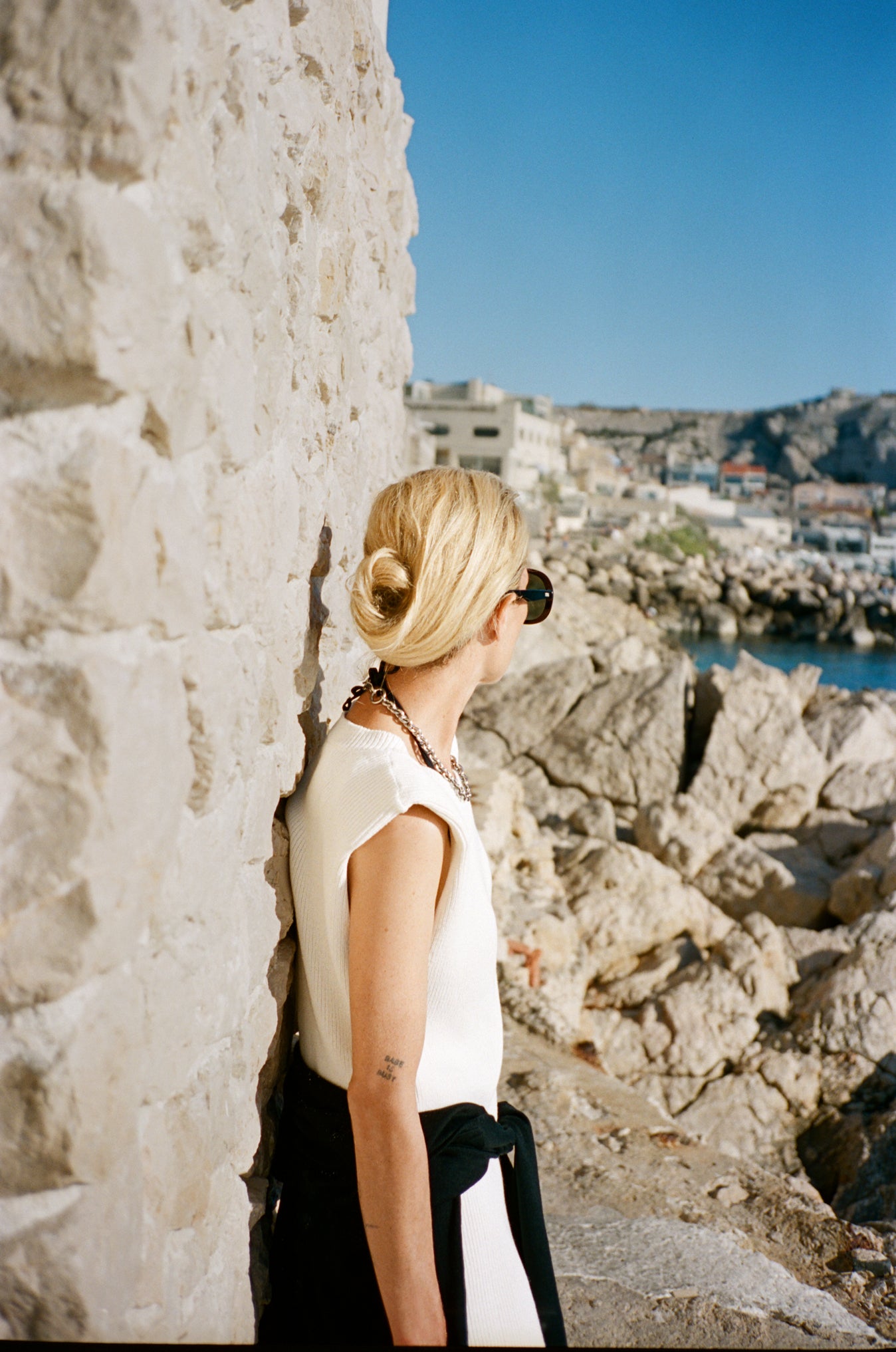 Erin Wasson wearing the Wren Sleeveless knit dress. Photographed by Diane Bartlett in Marseille.