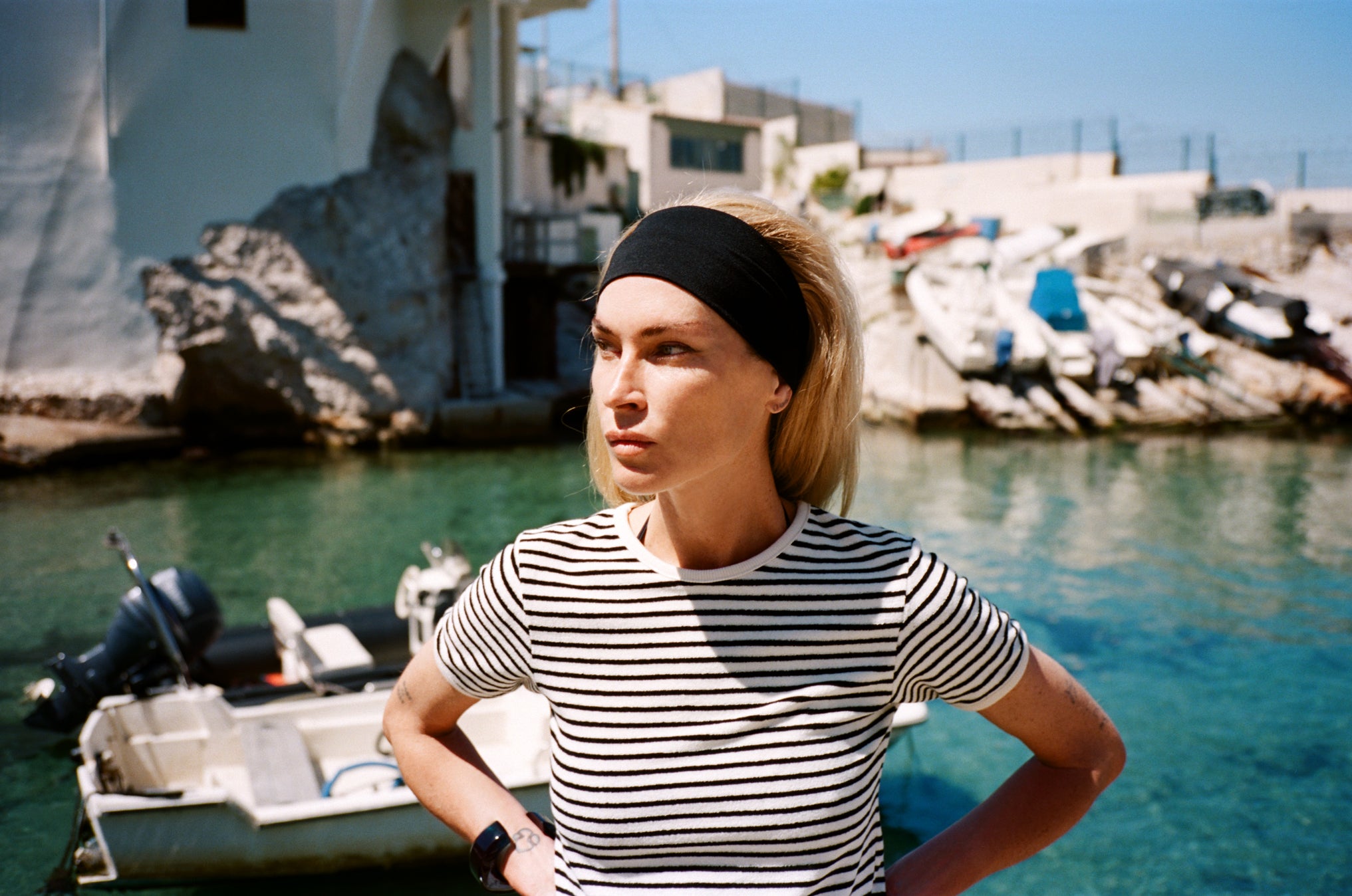 Erin Wasson in Marseille wearing The Frankie Shop lennox tee. 