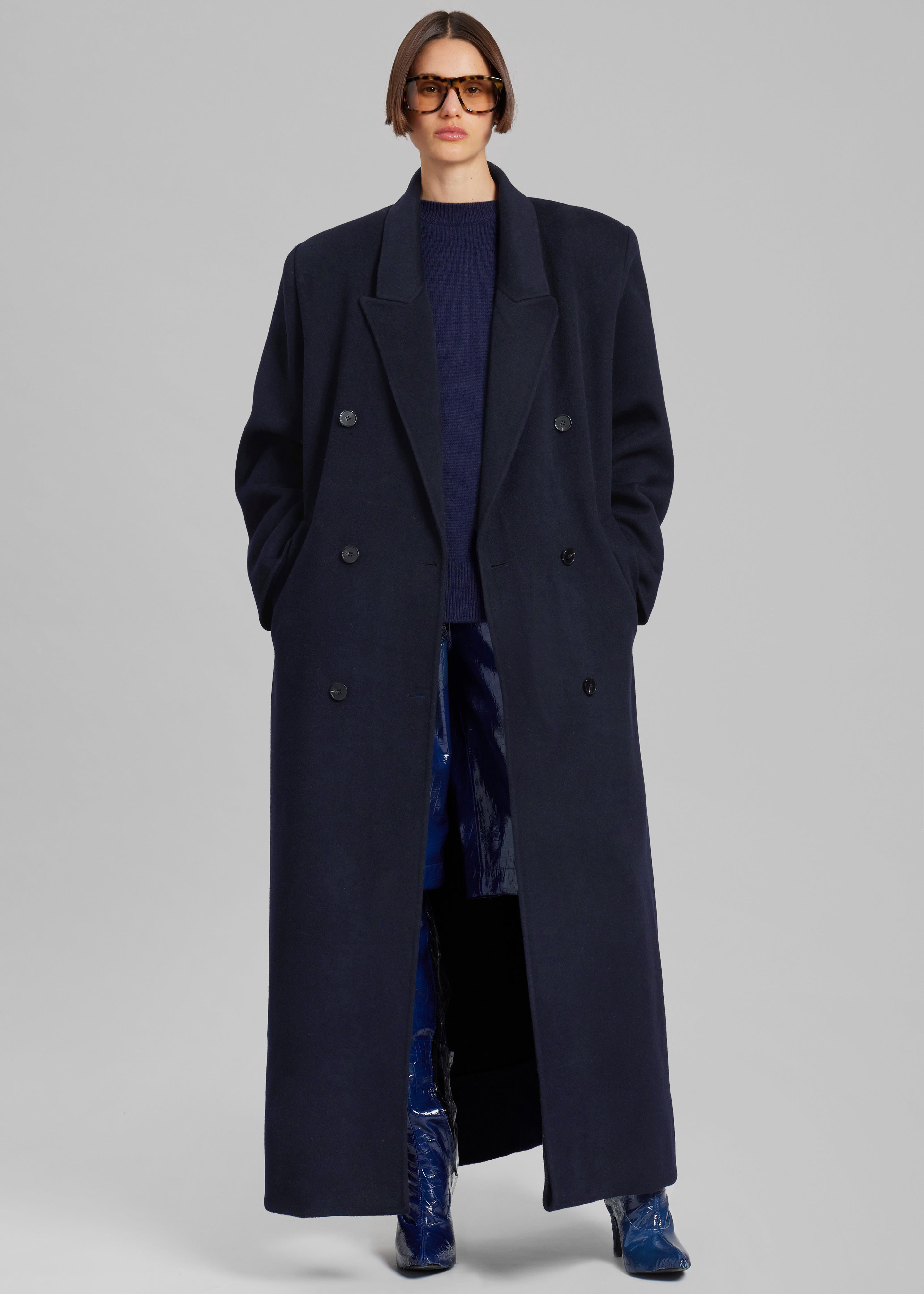 Double-breasted wool coat, navy