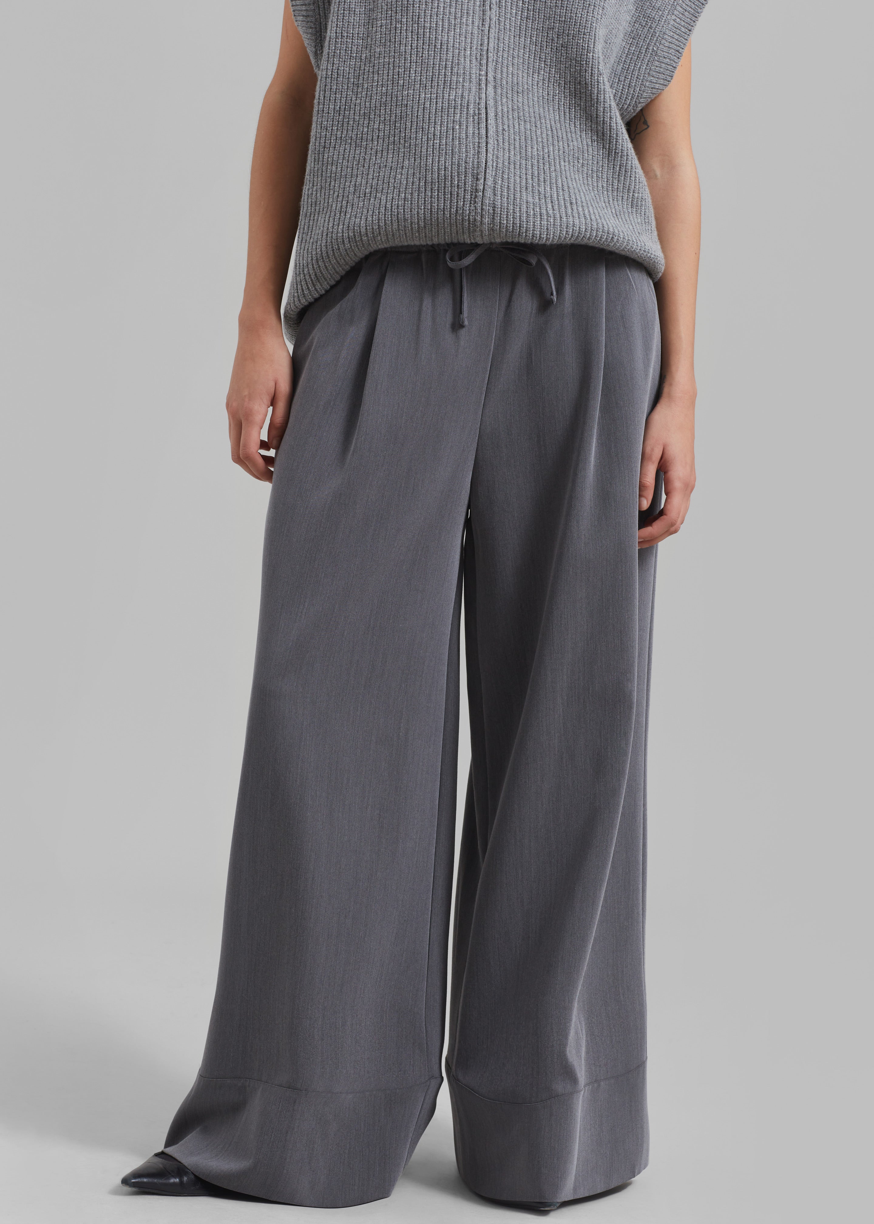 Hadley Wide Drawstring Pants - Grey - 3