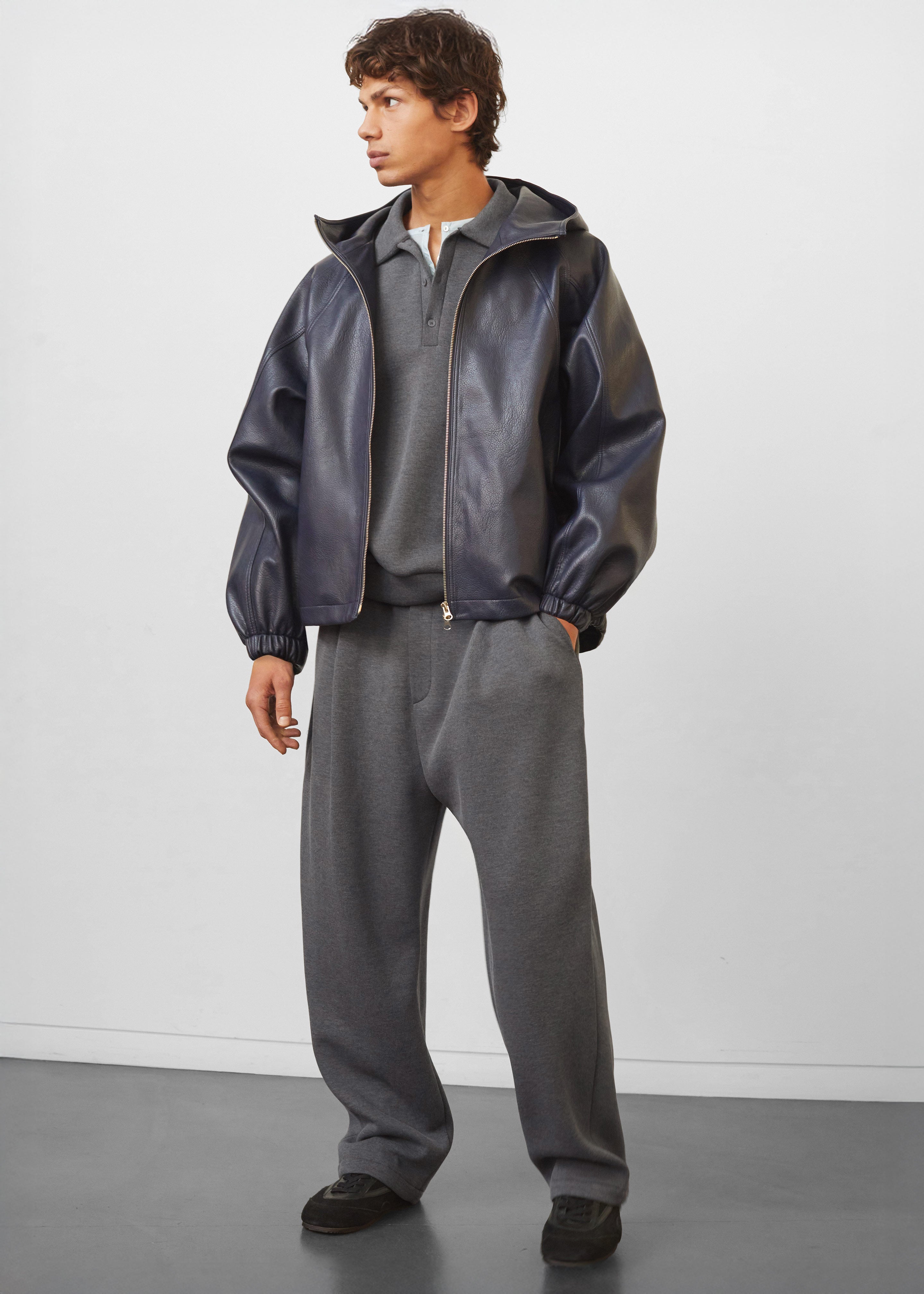 Iver Faux Leather Hooded Jacket - Navy – The Frankie Shop