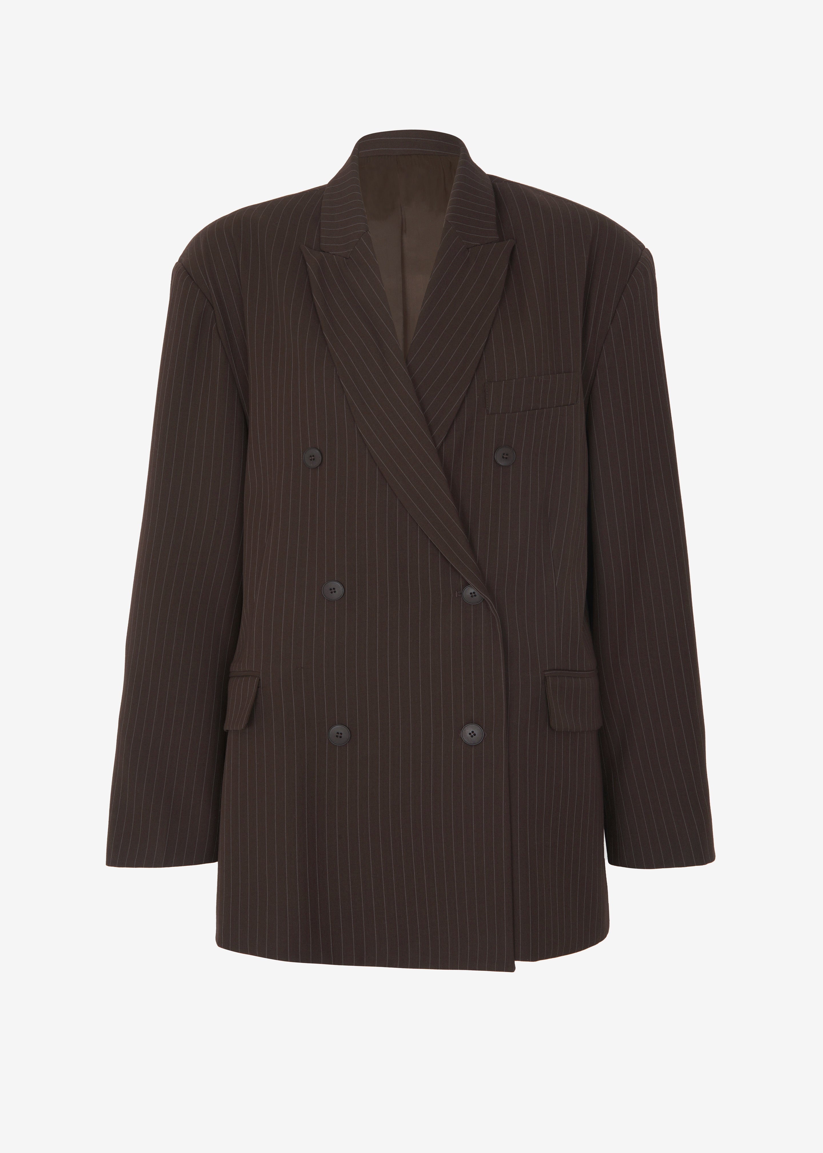 Ivey Double Breasted Blazer - Brown/White Pinstripe - 14