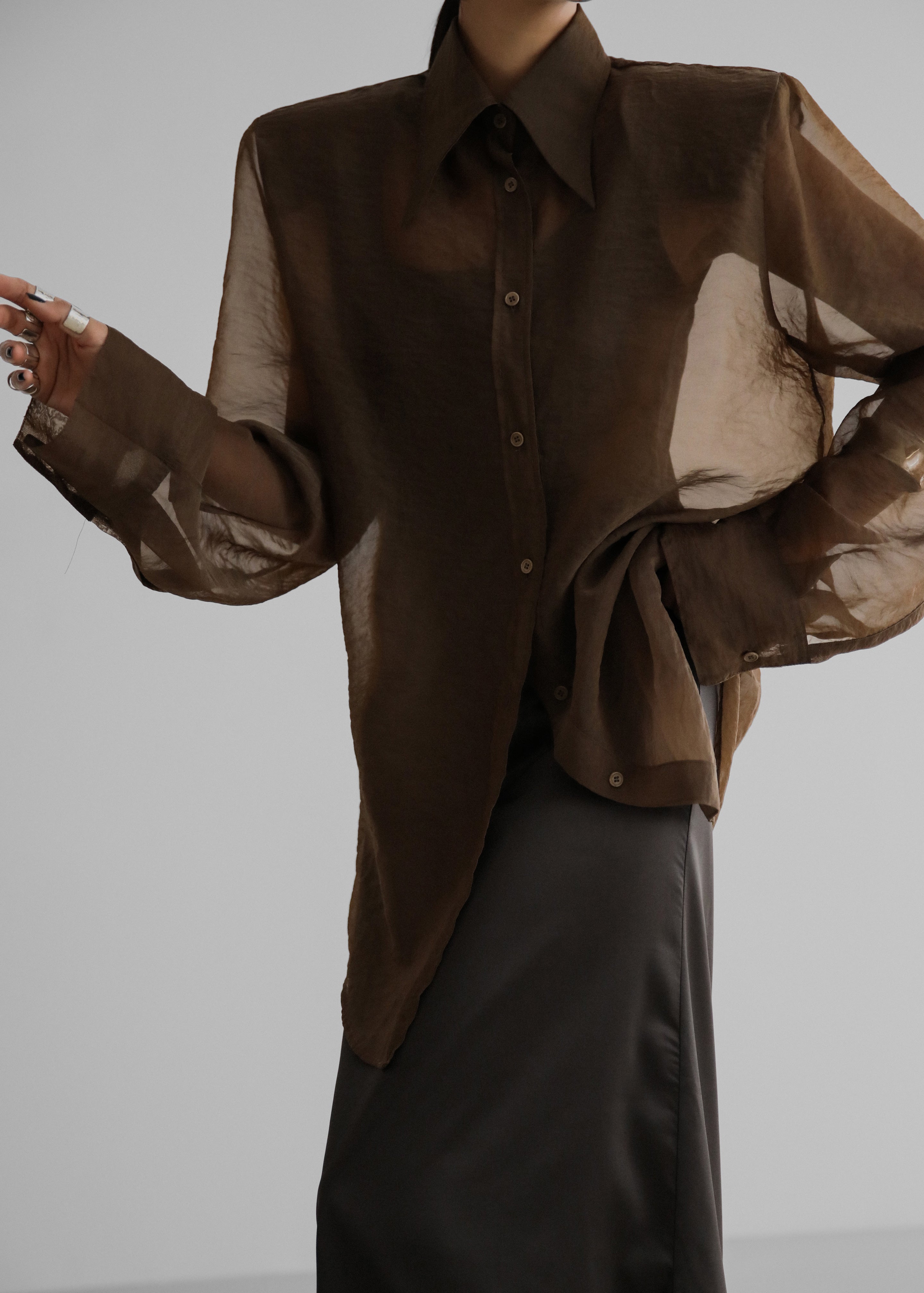 Jolene Semi Sheer Shirt - Brown The Frankie Shop Jolene Semi Sheer Shirt - Brown The Frankie Shop