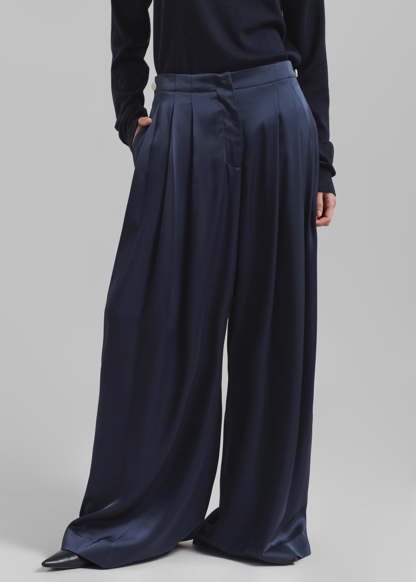 JW Anderson Crossover Strap Wide Leg Trousers - Navy - 1