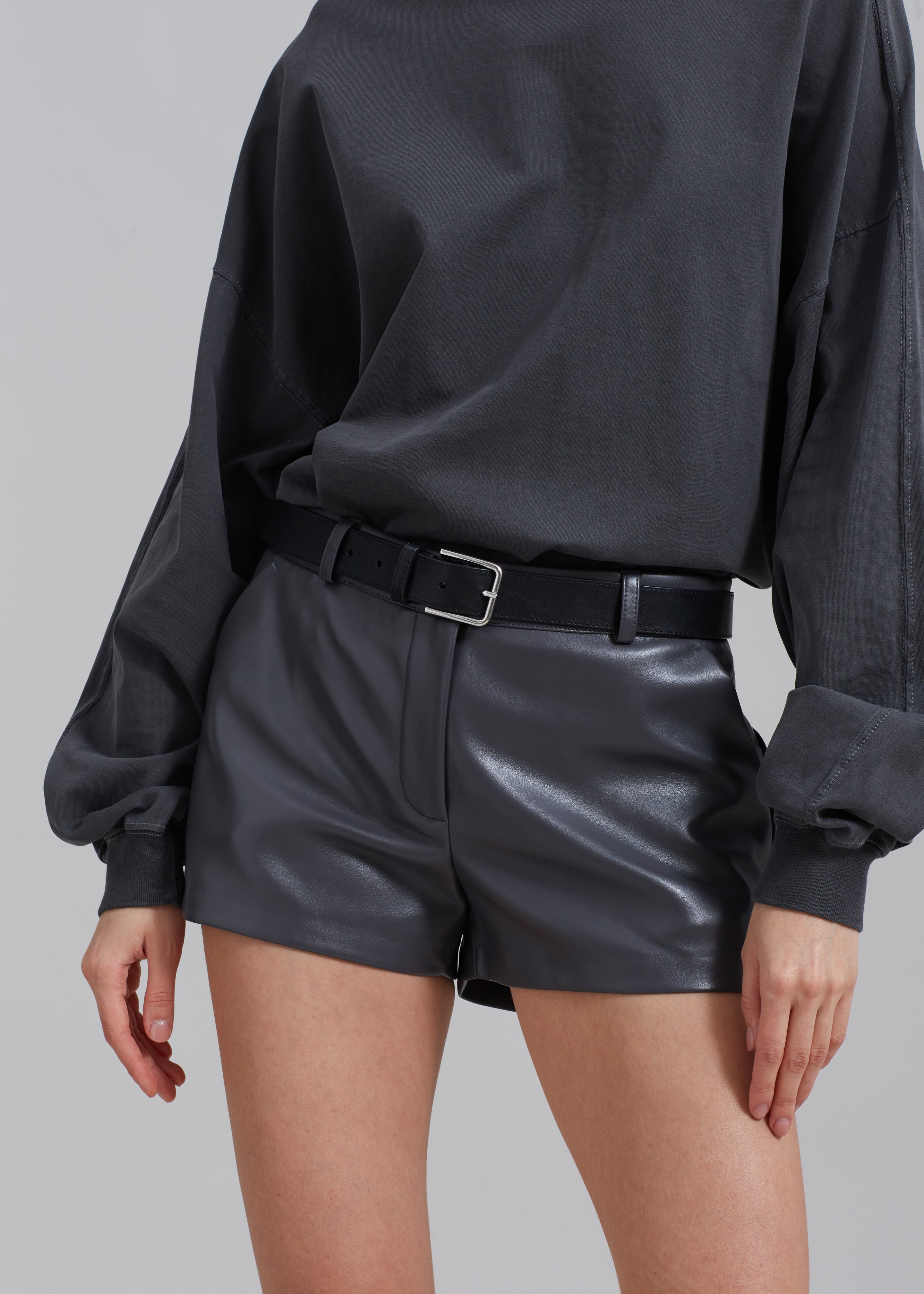 Kate Faux Leather Shorts - Grey - 5