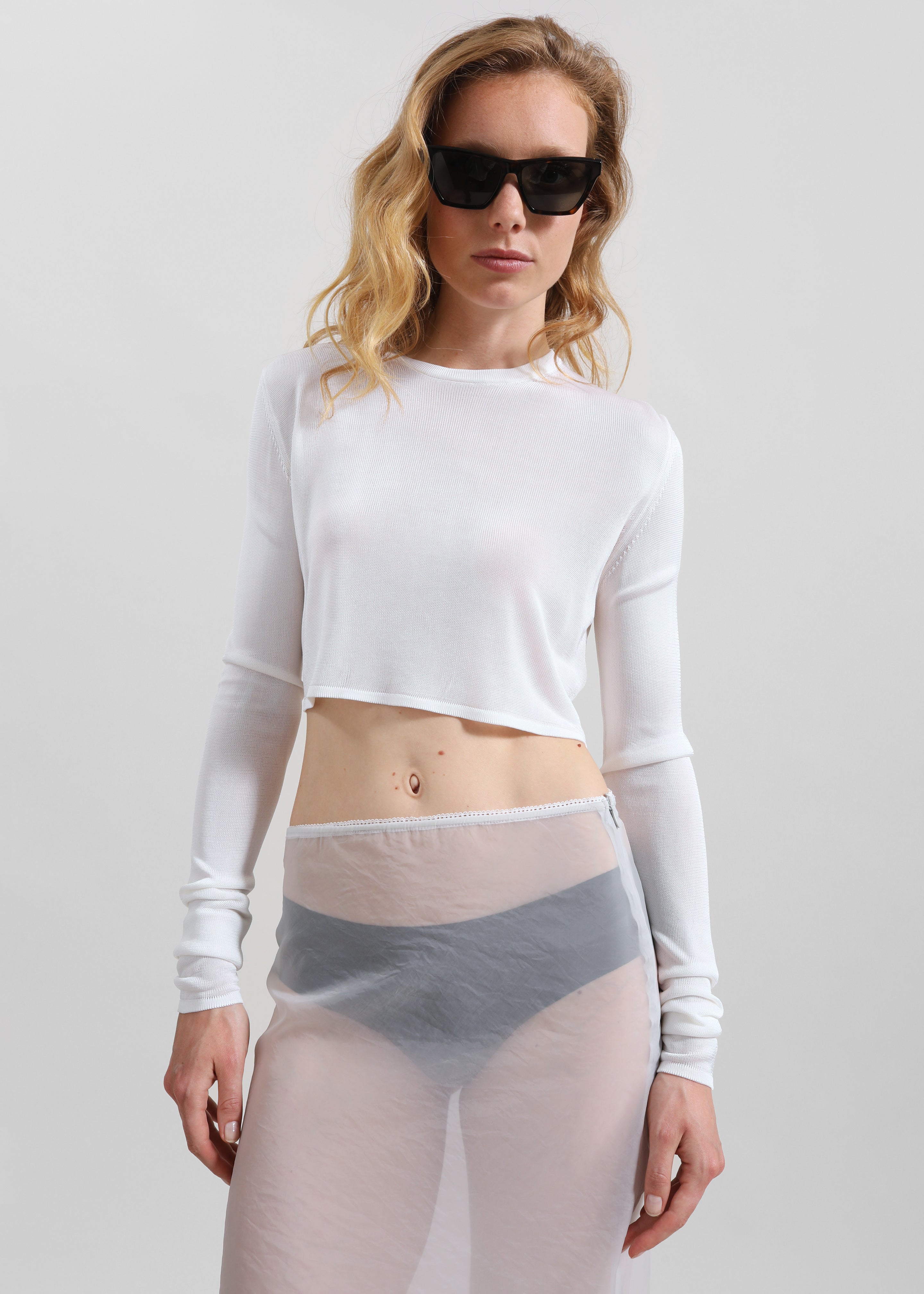 Kazel Cropped Thin Knit Top - White – The Frankie Shop