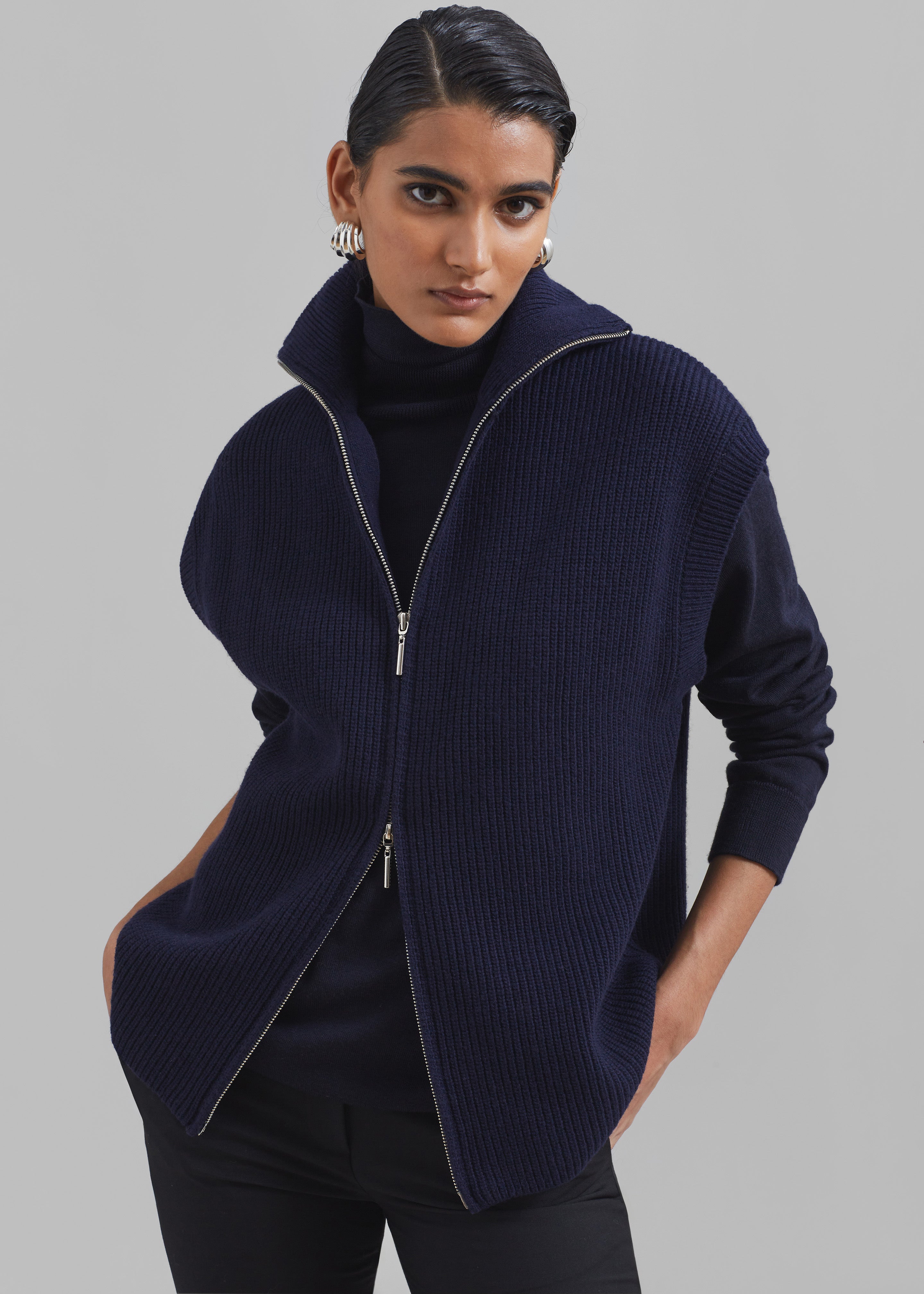 Sweater Vest Textured Turtleneck Kellan Wool Blend Sleeveless Zip