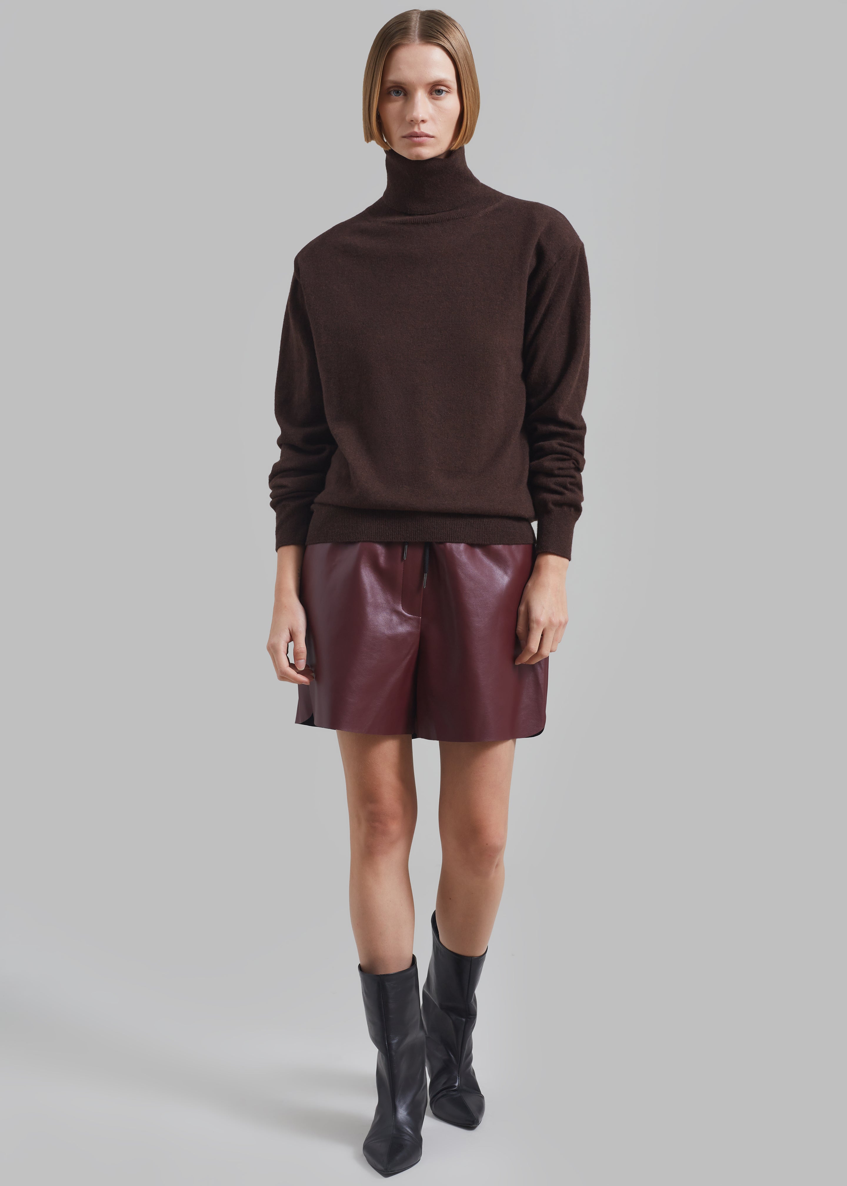 Kine Faux Leather Shorts - Burgundy - 4