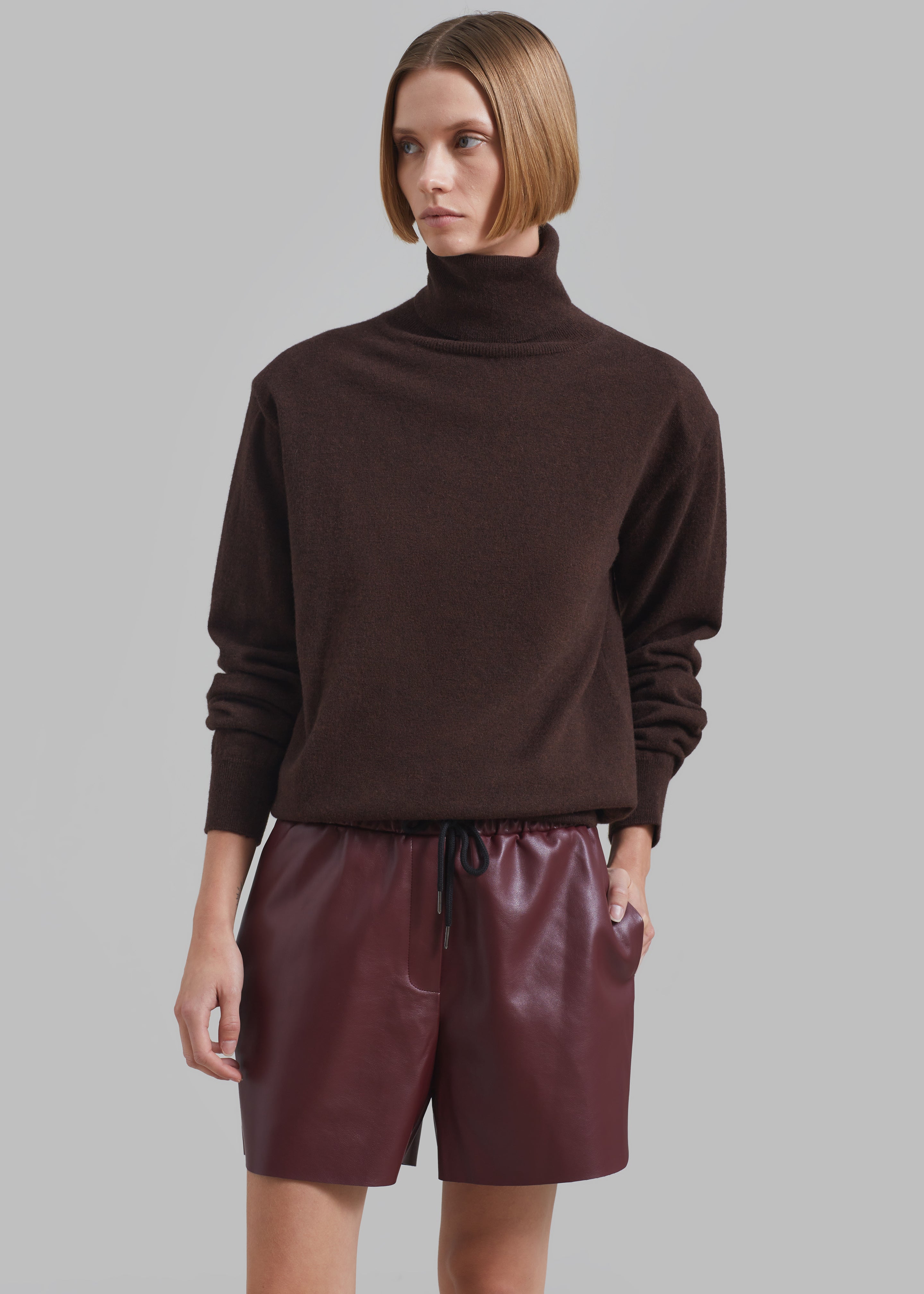 Kine Faux Leather Shorts - Burgundy - 6