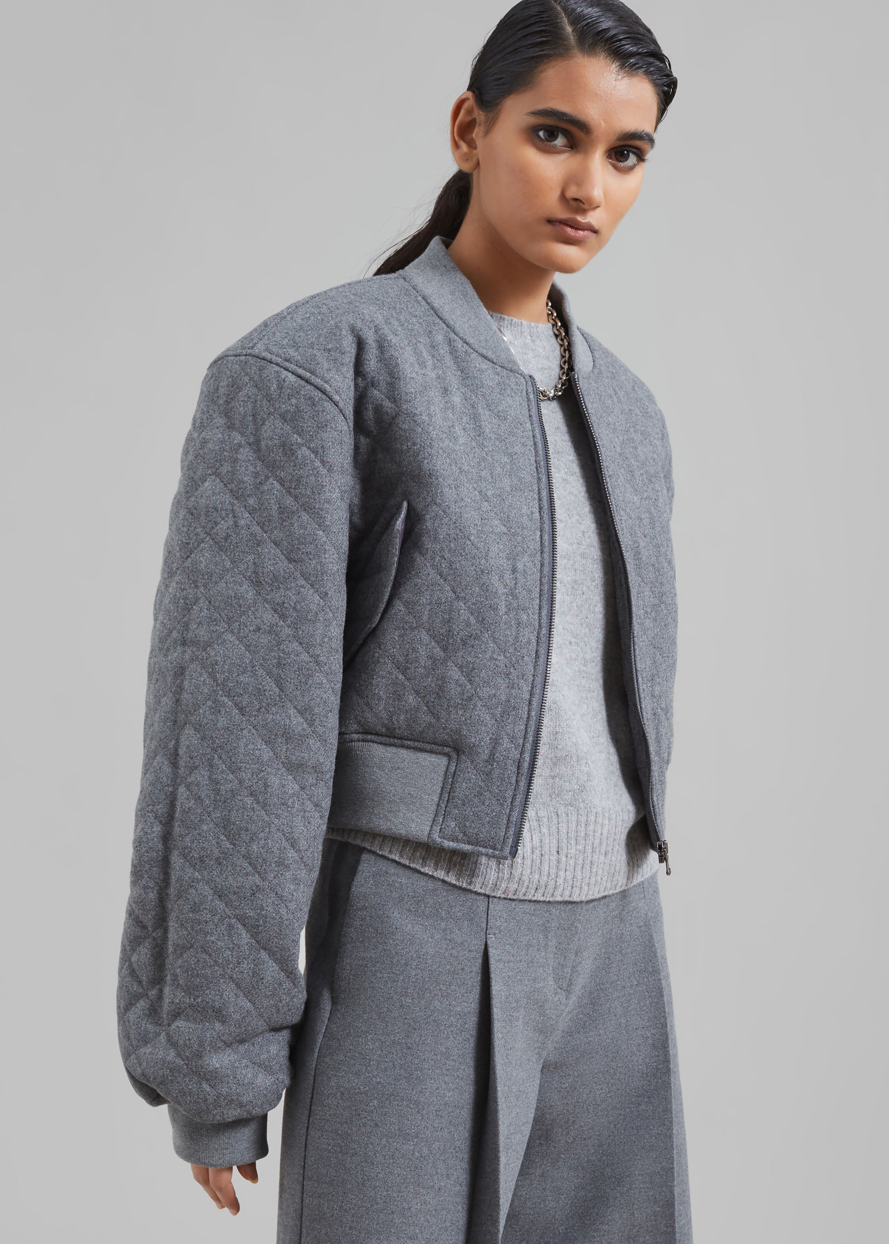 Lani Quilted Wool Bomber - Grey - 1