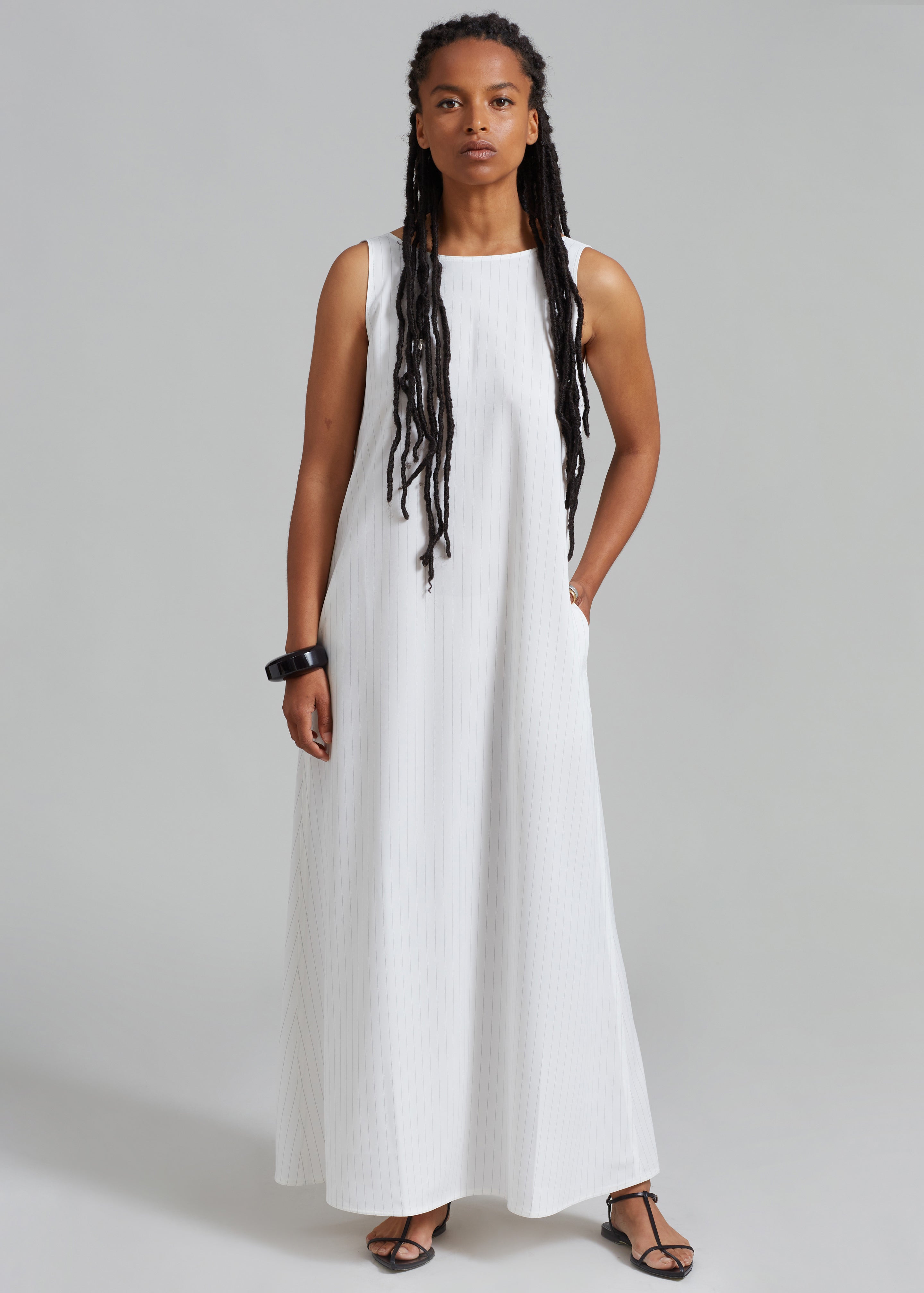 Laurel Sleeveless Maxi Dress - White Pinstripe - 1