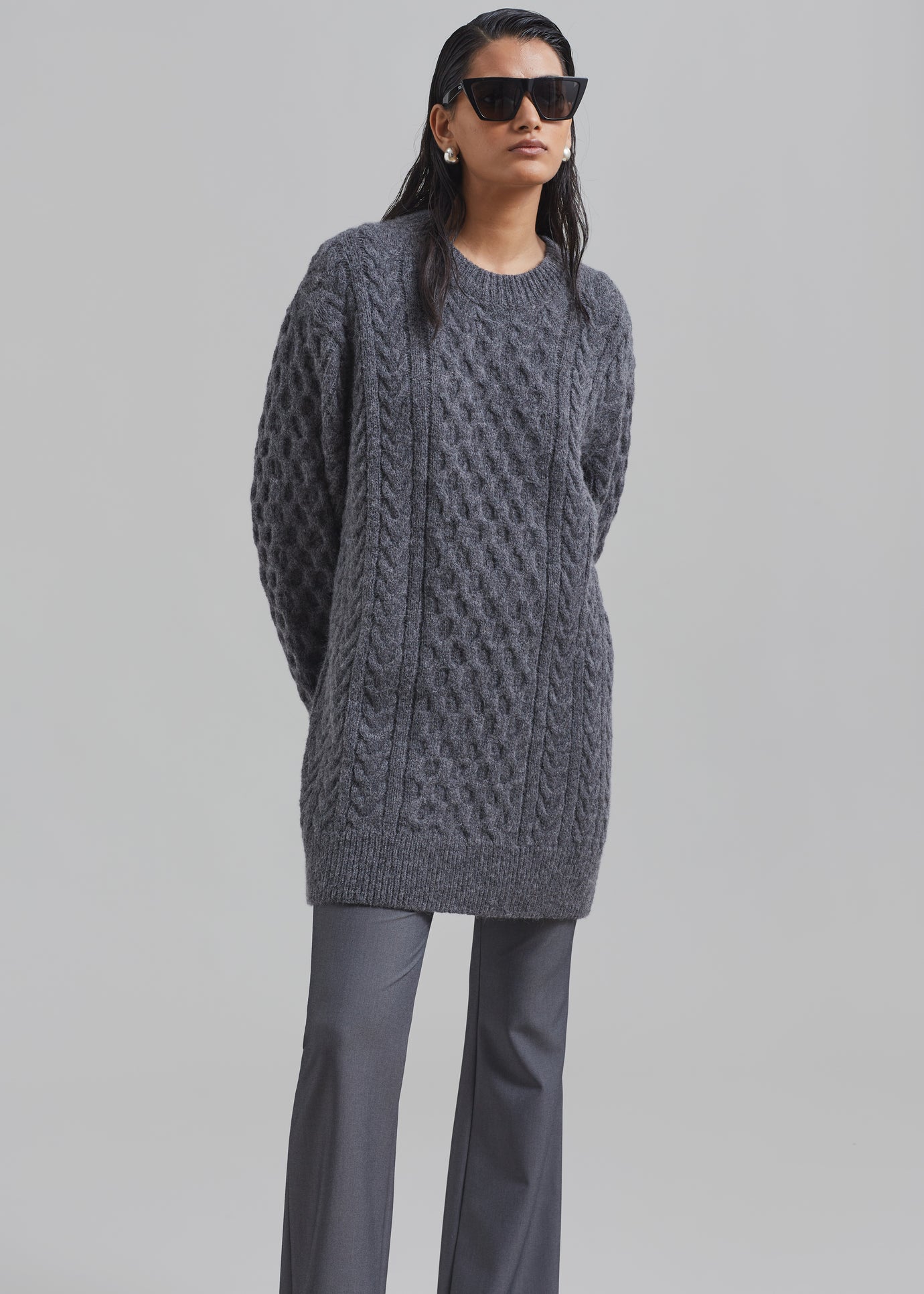 Leighton Braided Knit Sweater - Grey