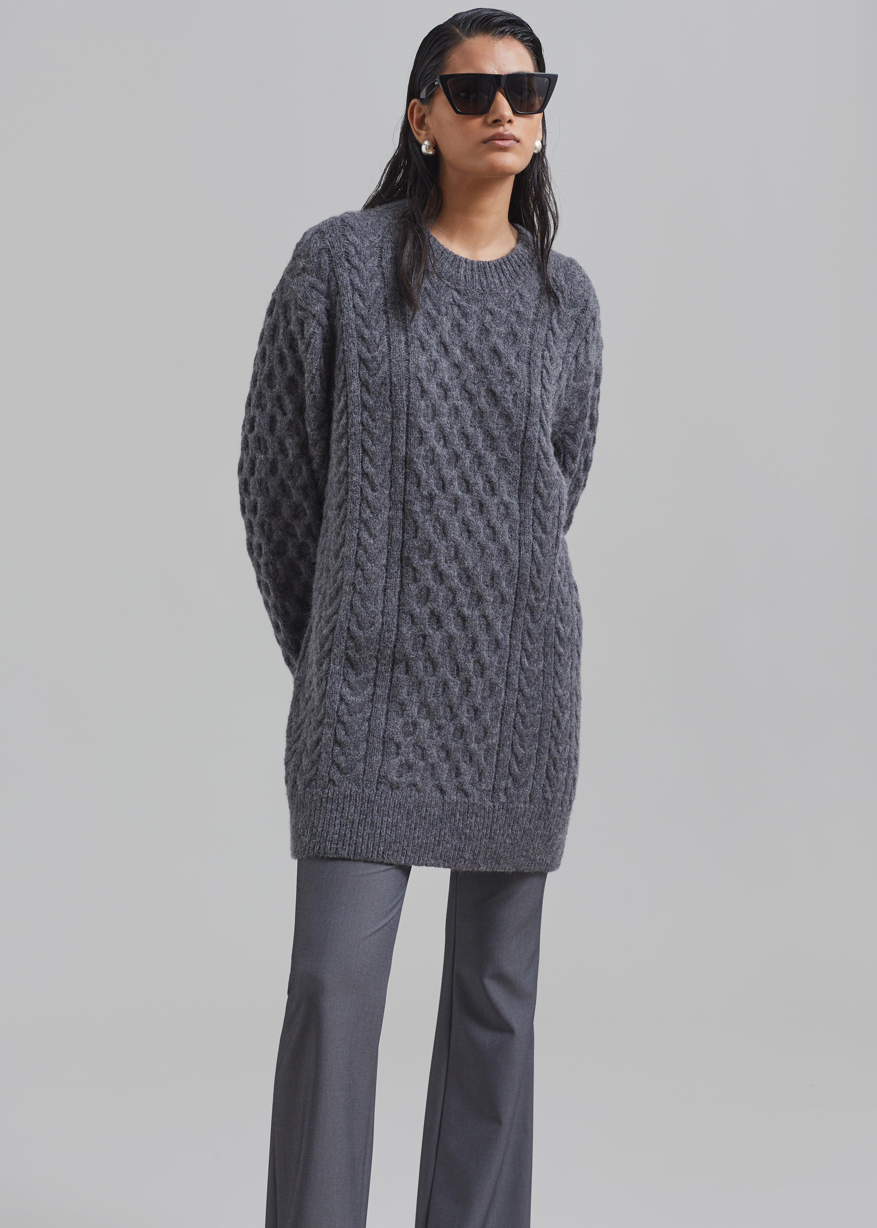 Leighton Braided Knit Sweater - Grey - 1