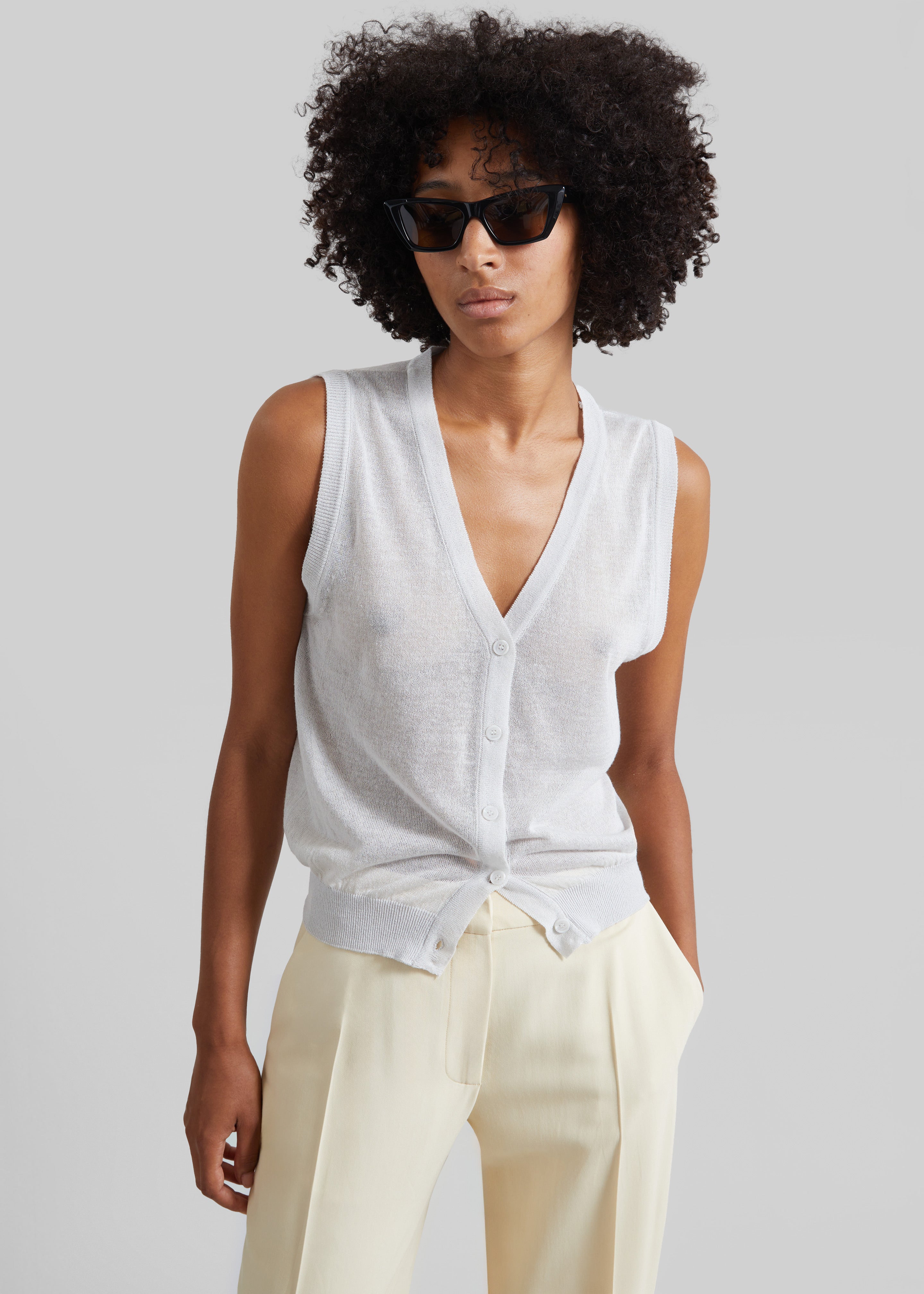 Lesina Sheer Knit Sleeveless Cardigan - Light Grey – The Frankie Shop