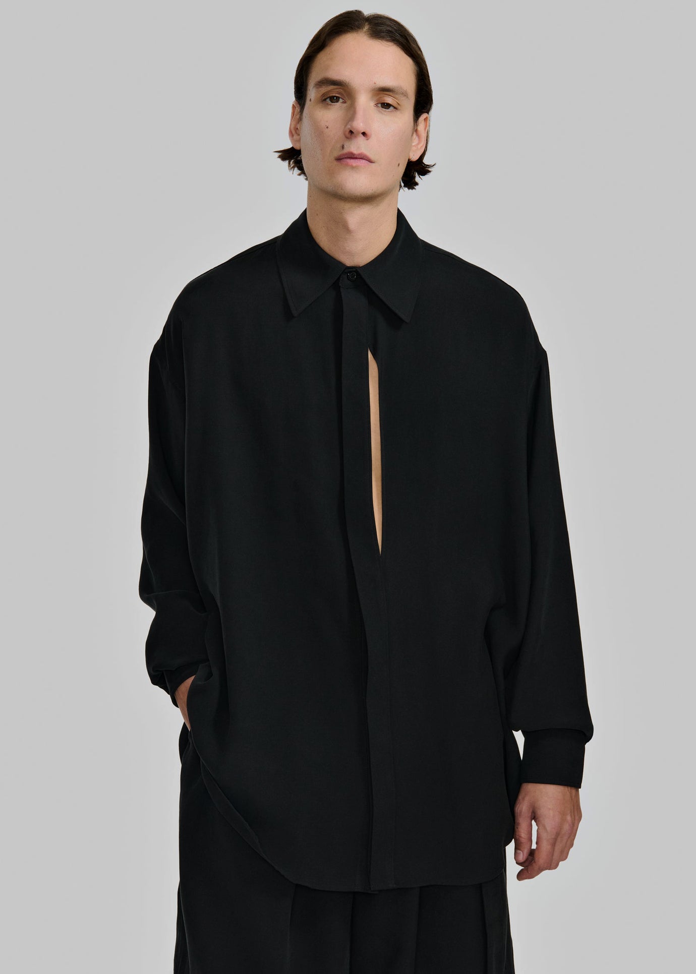 Louis Gabriel Nouchi Long Shirt With Signature Opening - Black