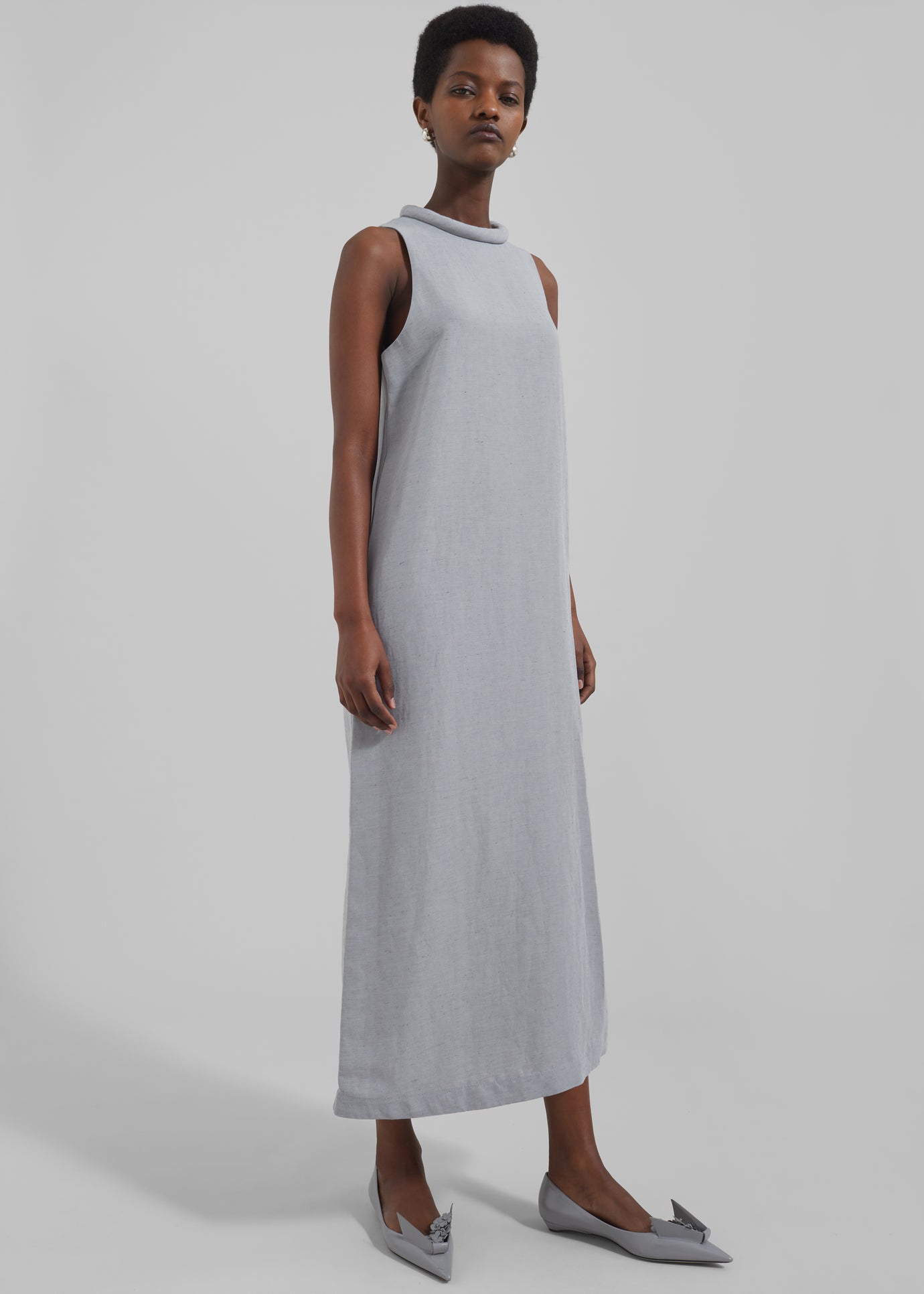 Loulou Studio Rivida Mixed Linen Dress - Pearl Grey Melange