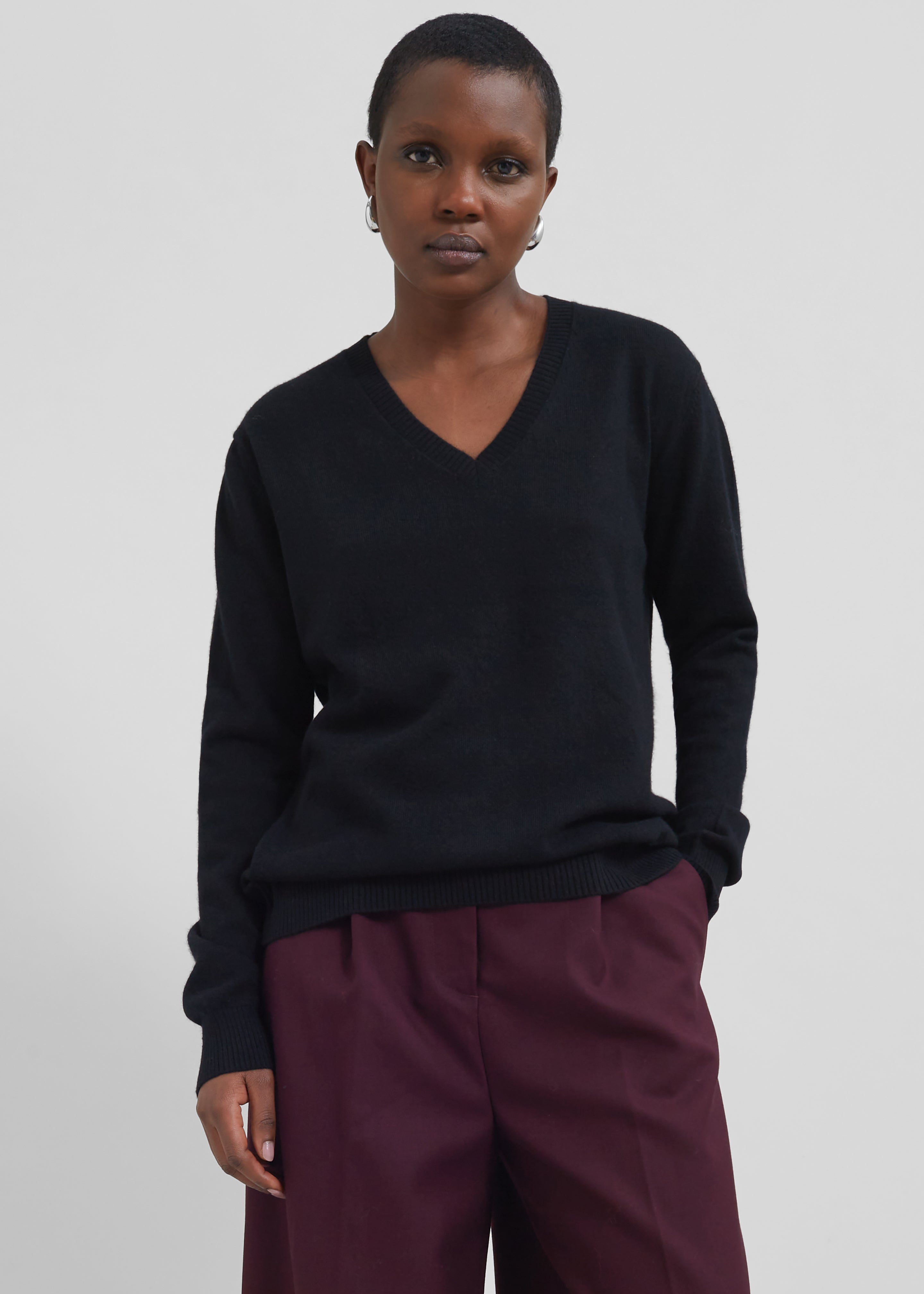 Loulou Studio Serafini V Neck Cashmere Sweater - Black - 5