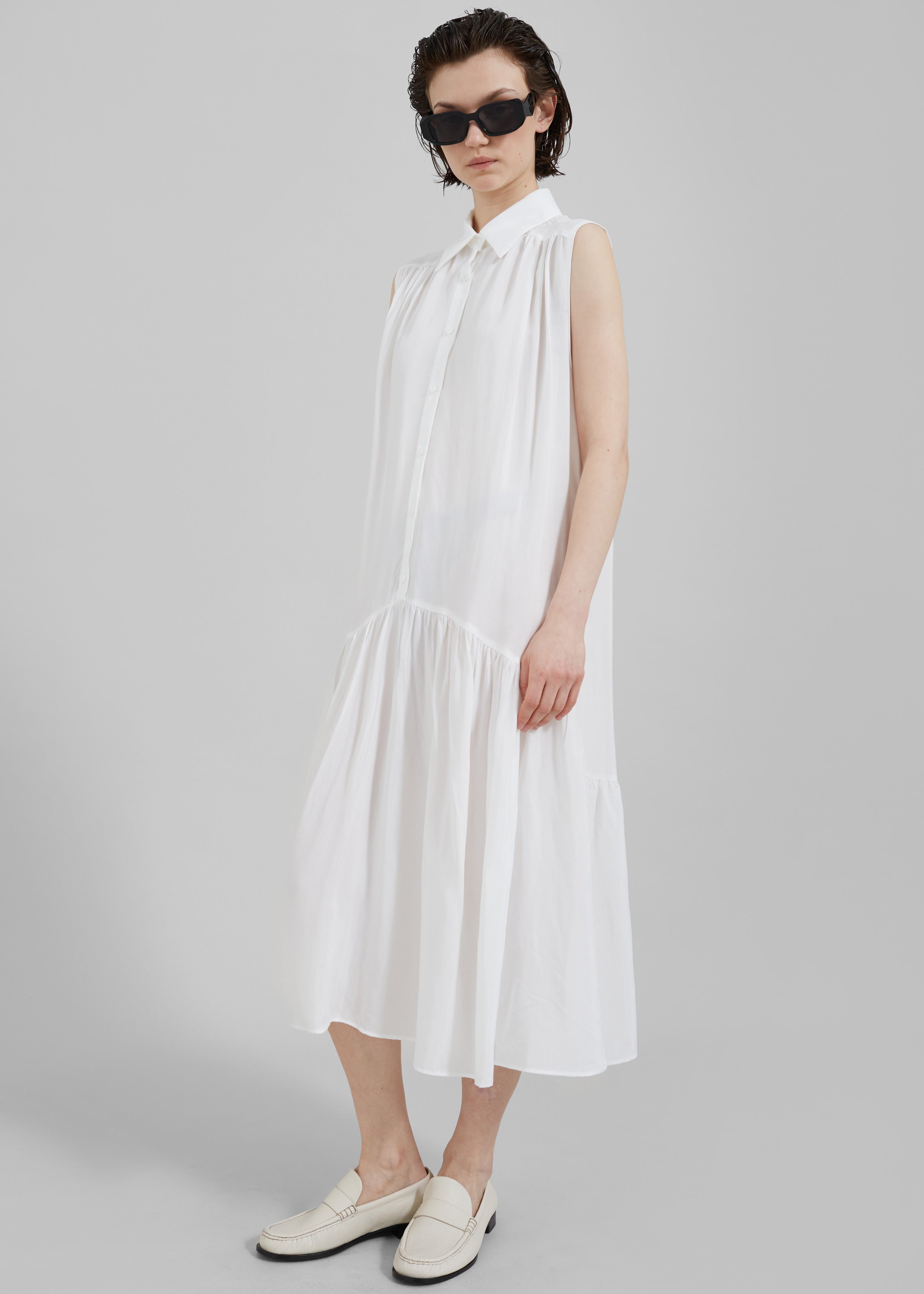 Maela Button Up Midi Dress - White - 10